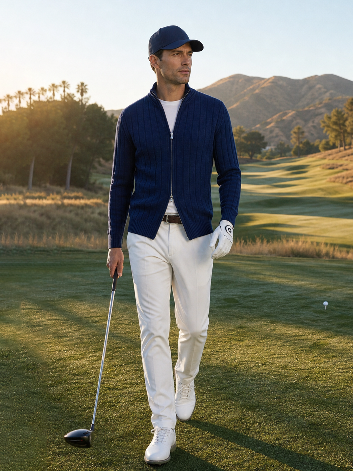 Men's 100% Cashmere Mock Neck Zip Rib Knit Cardigan