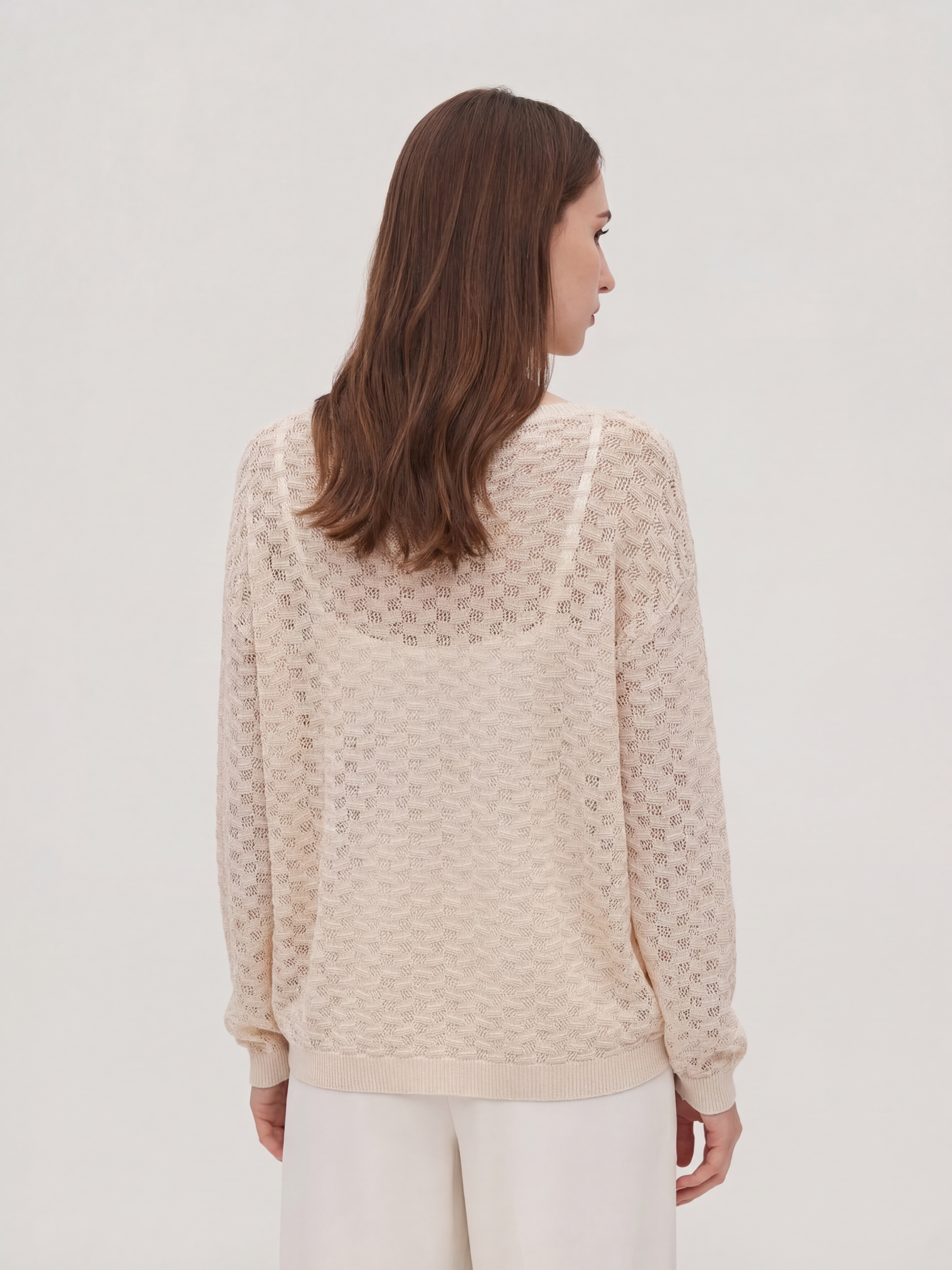 Cotton Long Sleeve Openwork Knit Cardigan