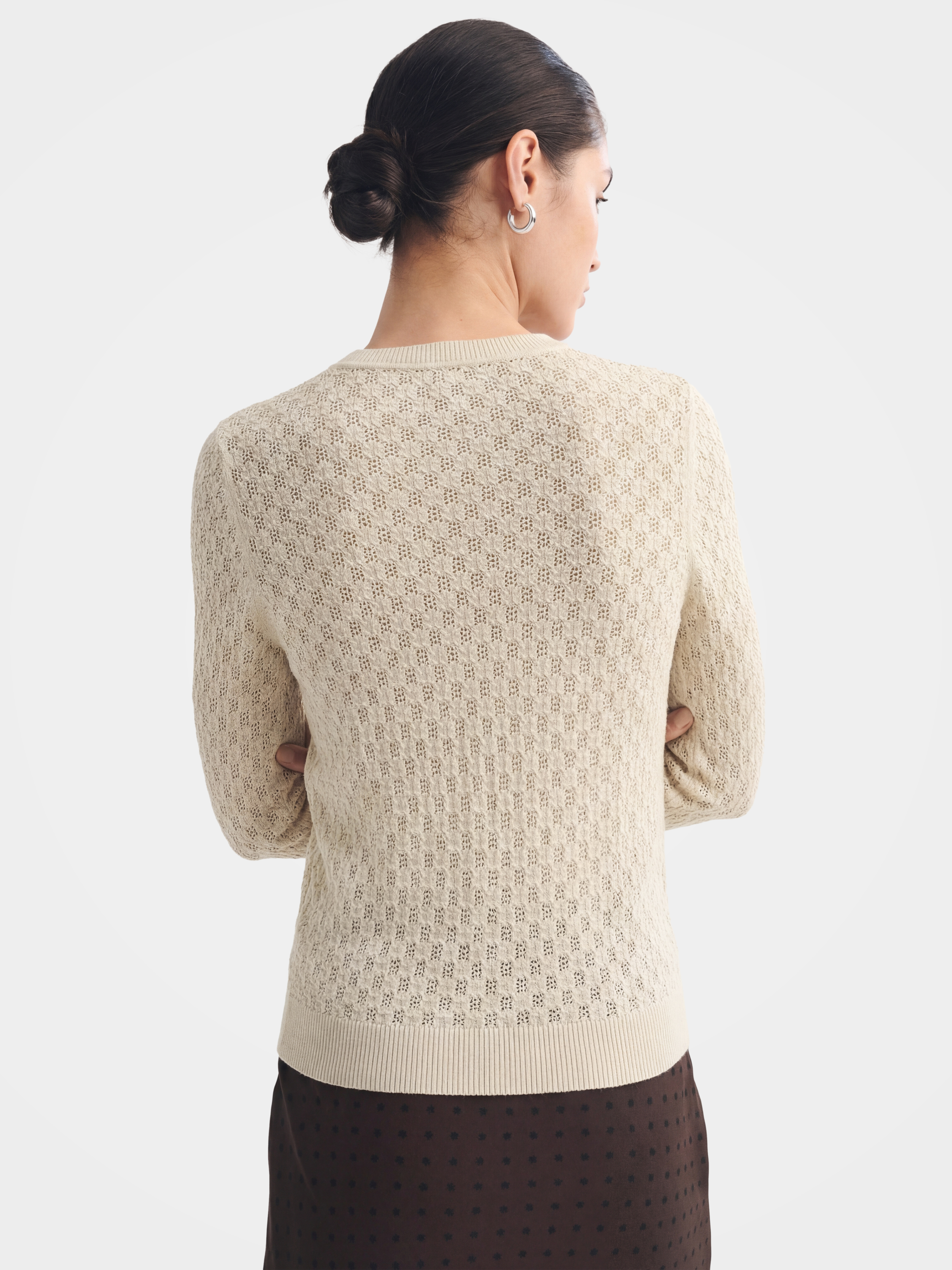 Breathable Cotton Silk Pointelle Knit Pullover