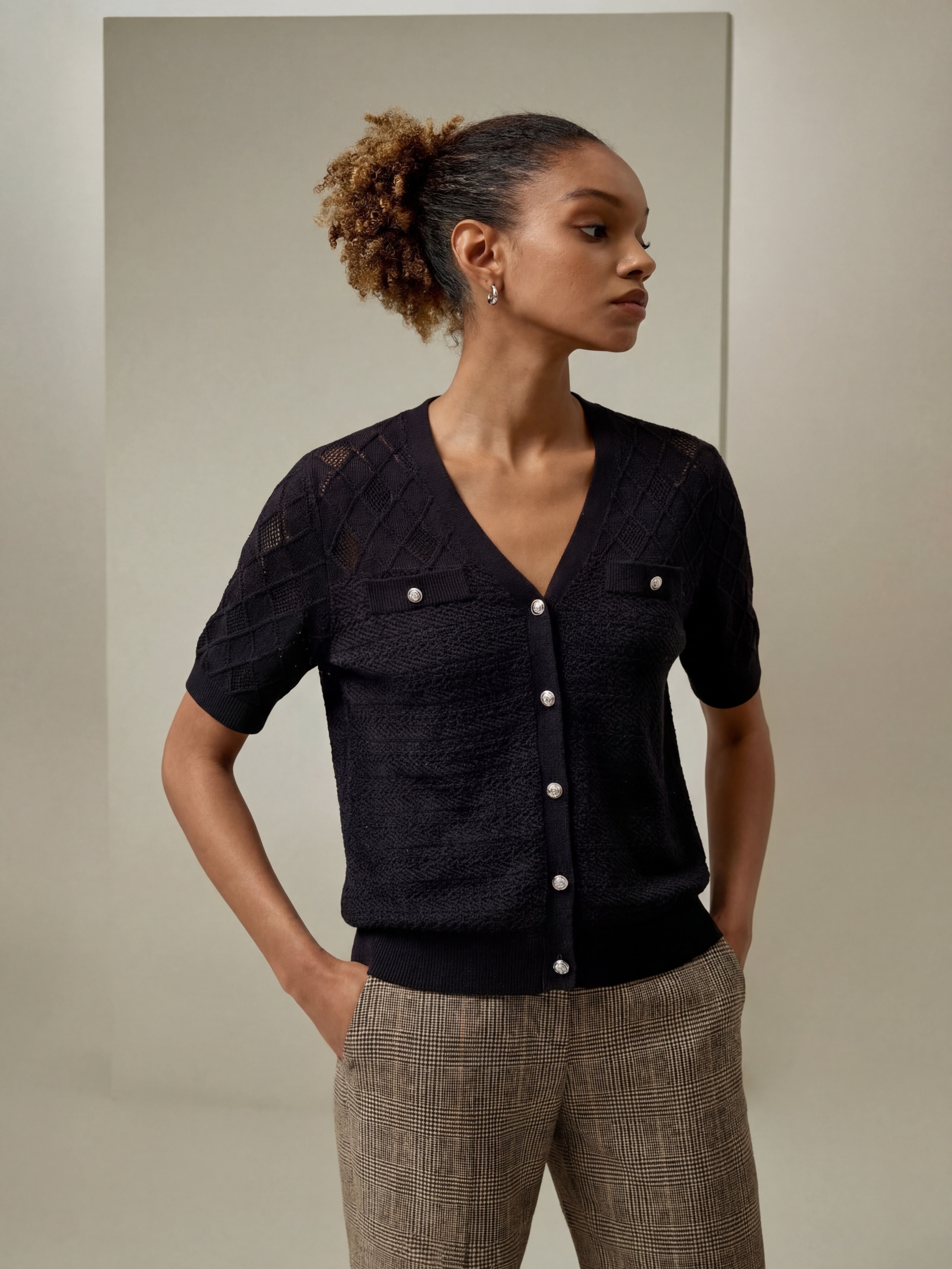 Silk Short Sleeve Knit Cardigan