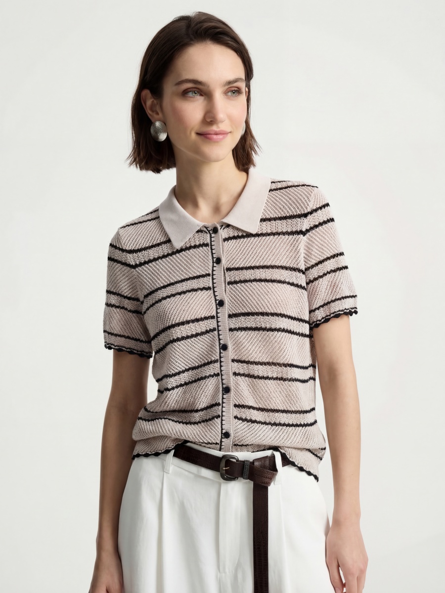 Cotton Short Sleeve Colorblock Knit Cardigans