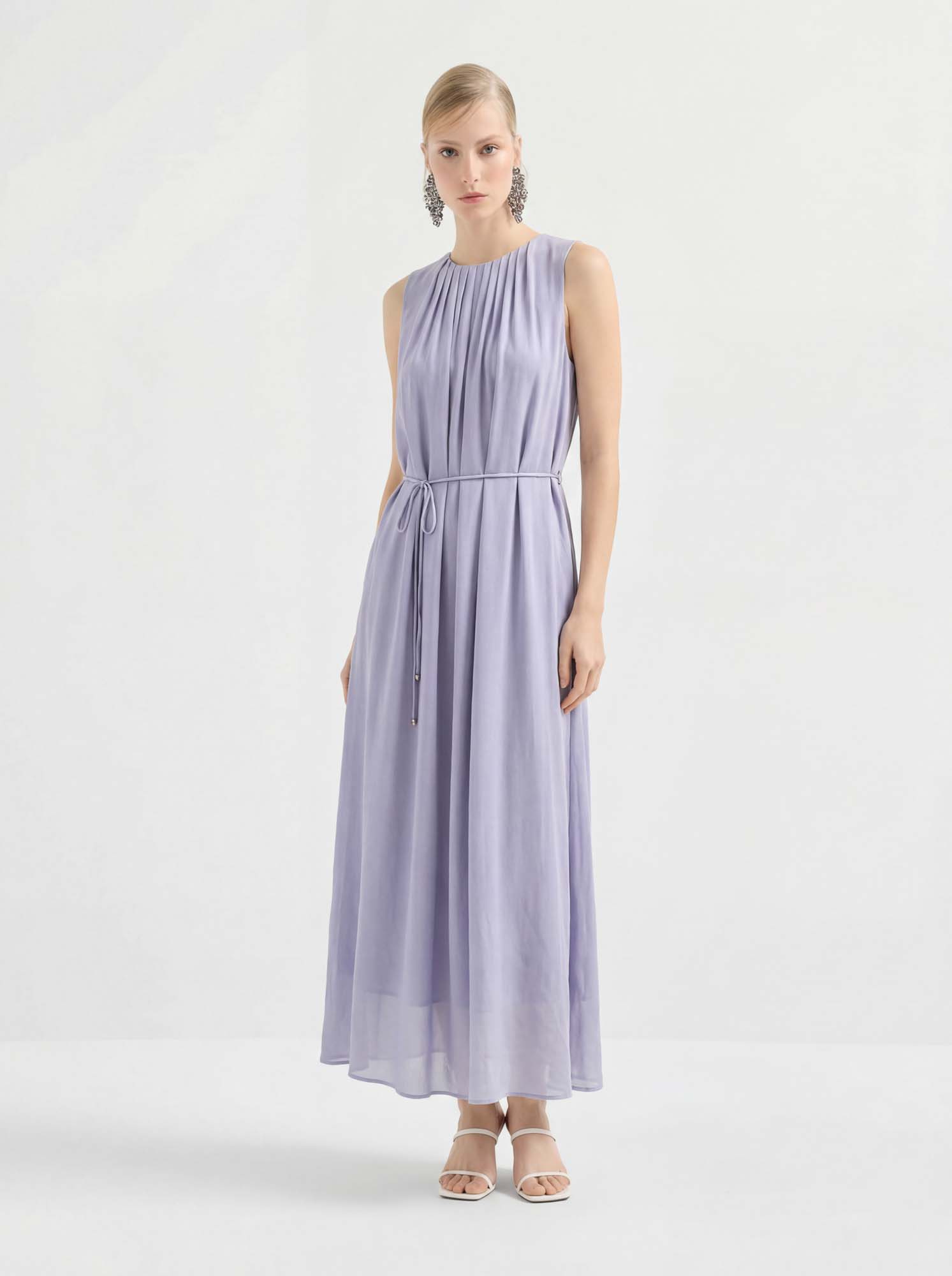 Wine Silk Crinkles Maxi Dress