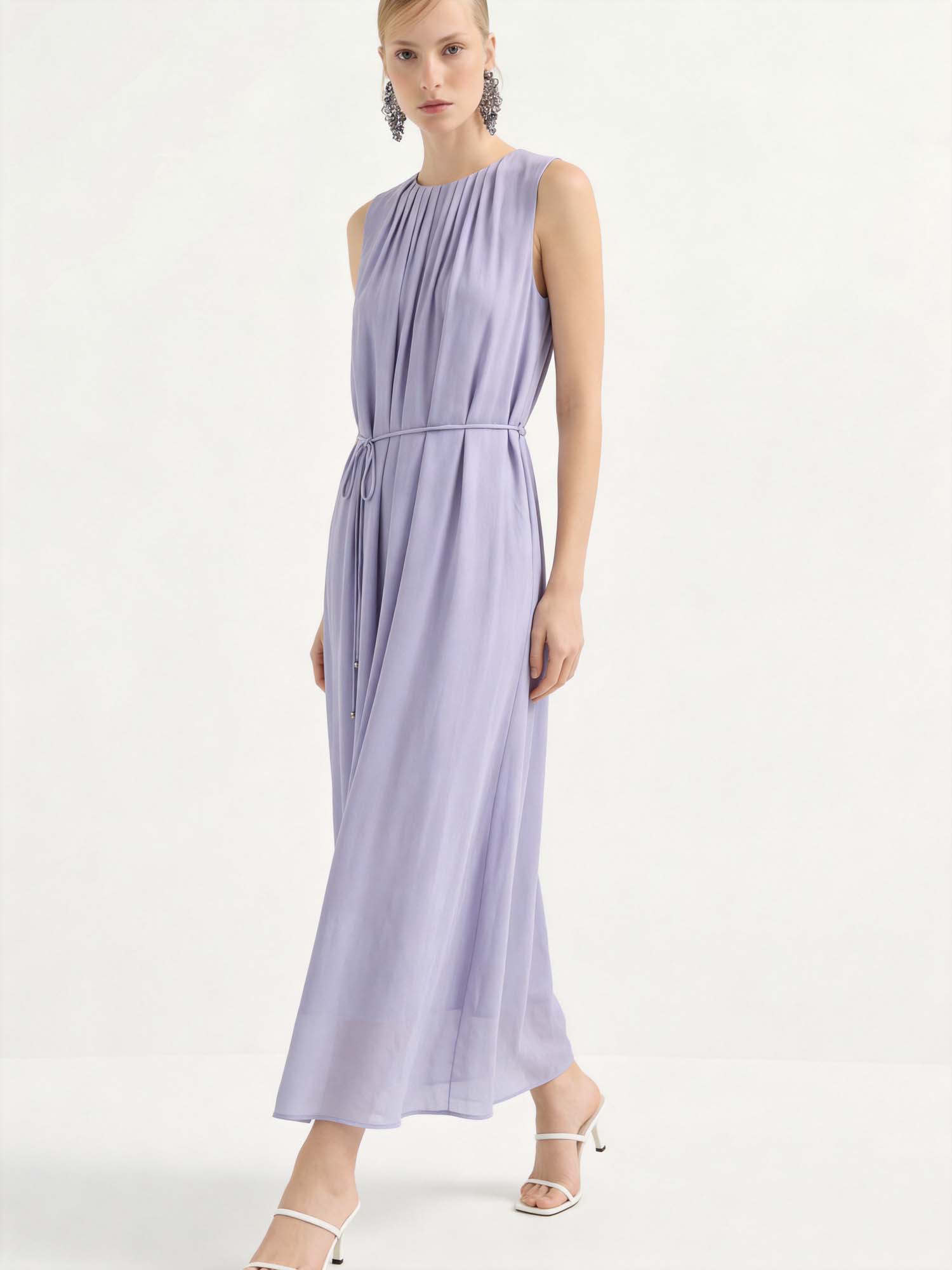 Wine Silk Crinkles Maxi Dress