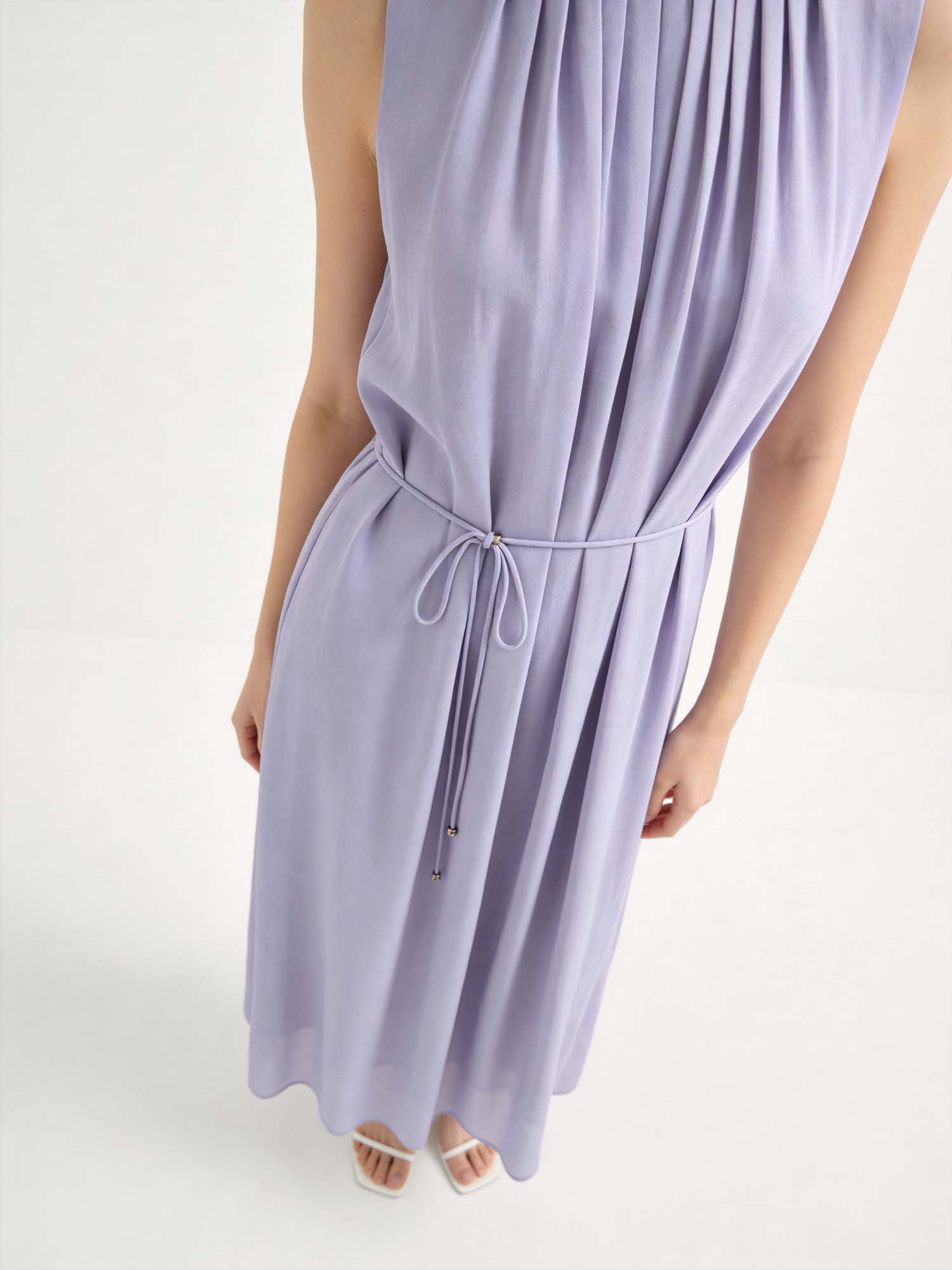 Wine Silk Crinkles Maxi Dress