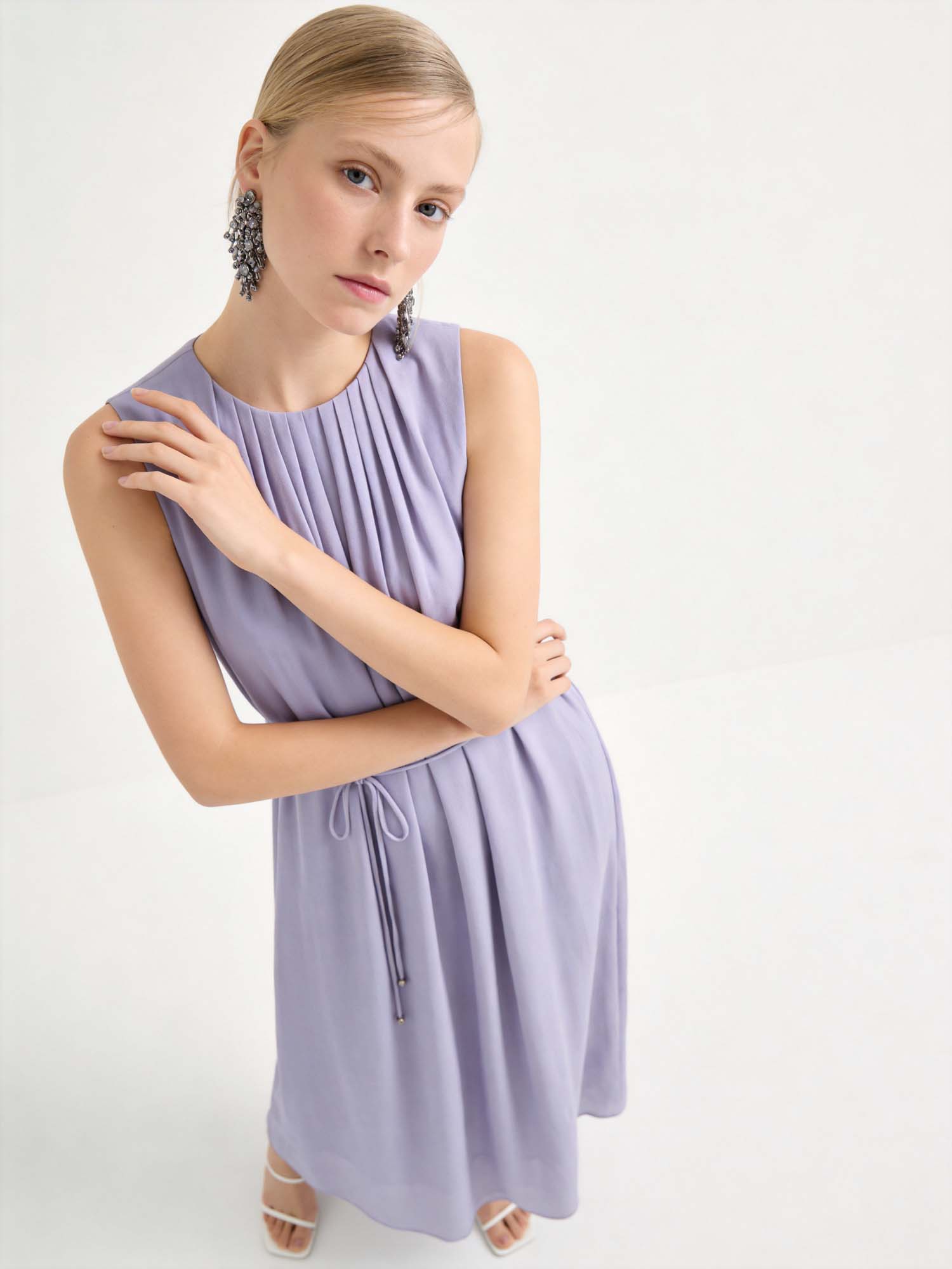 Wine Silk Crinkles Maxi Dress