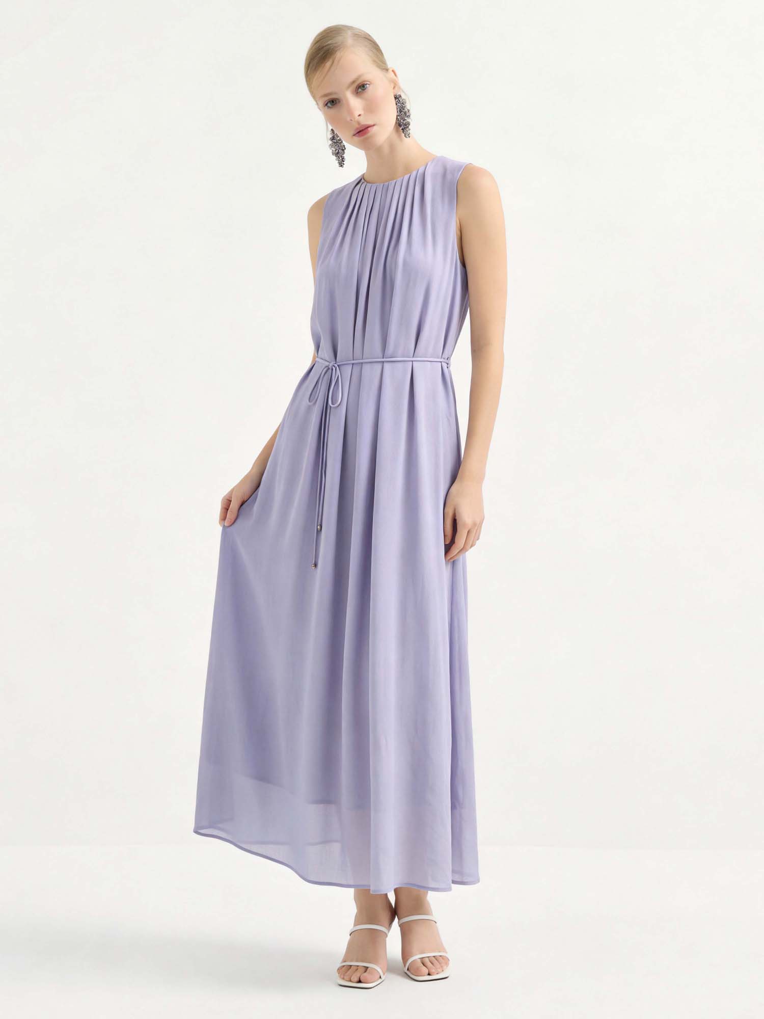 Wine Silk Crinkles Maxi Dress