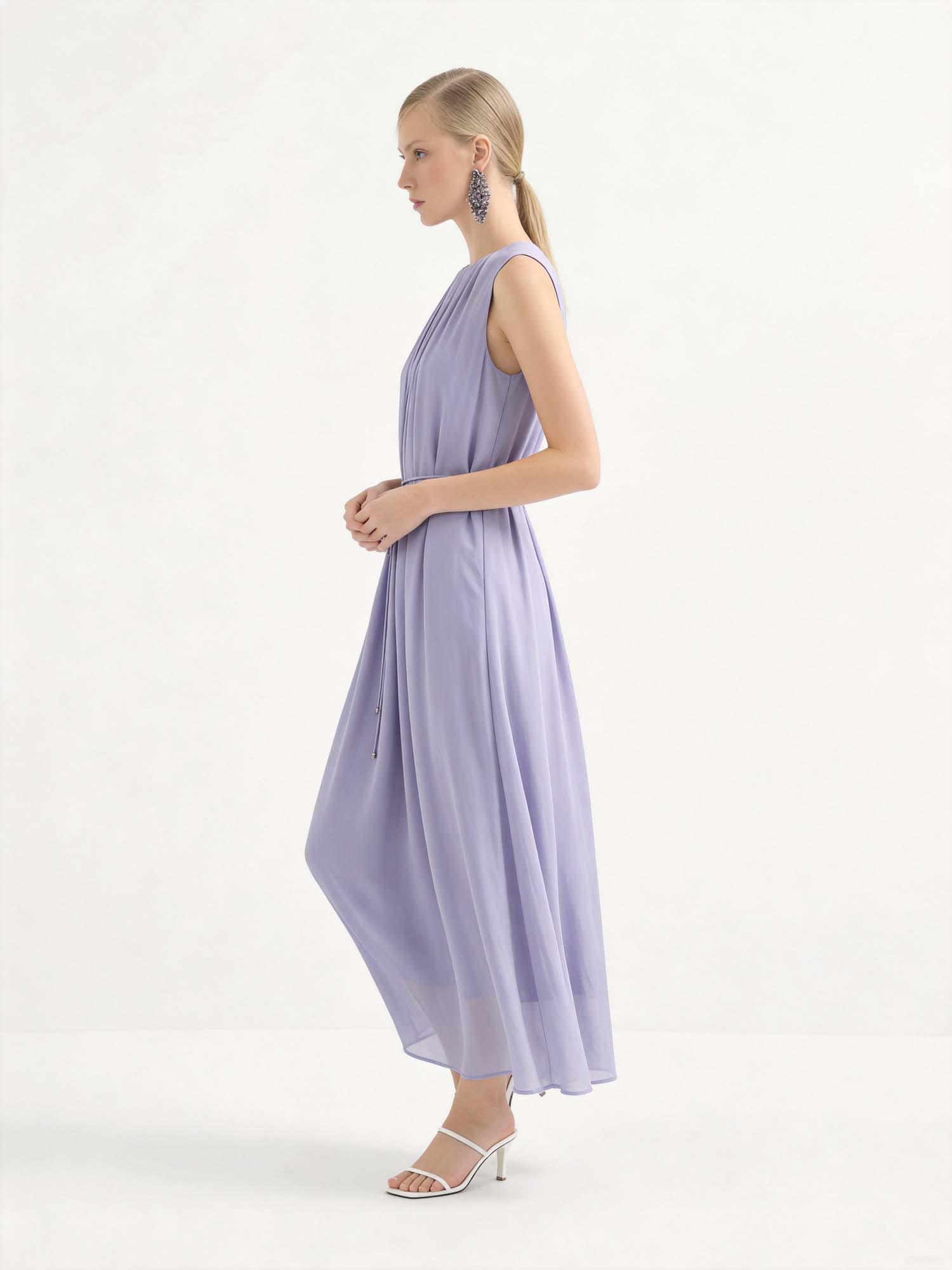 Wine Silk Crinkles Maxi Dress