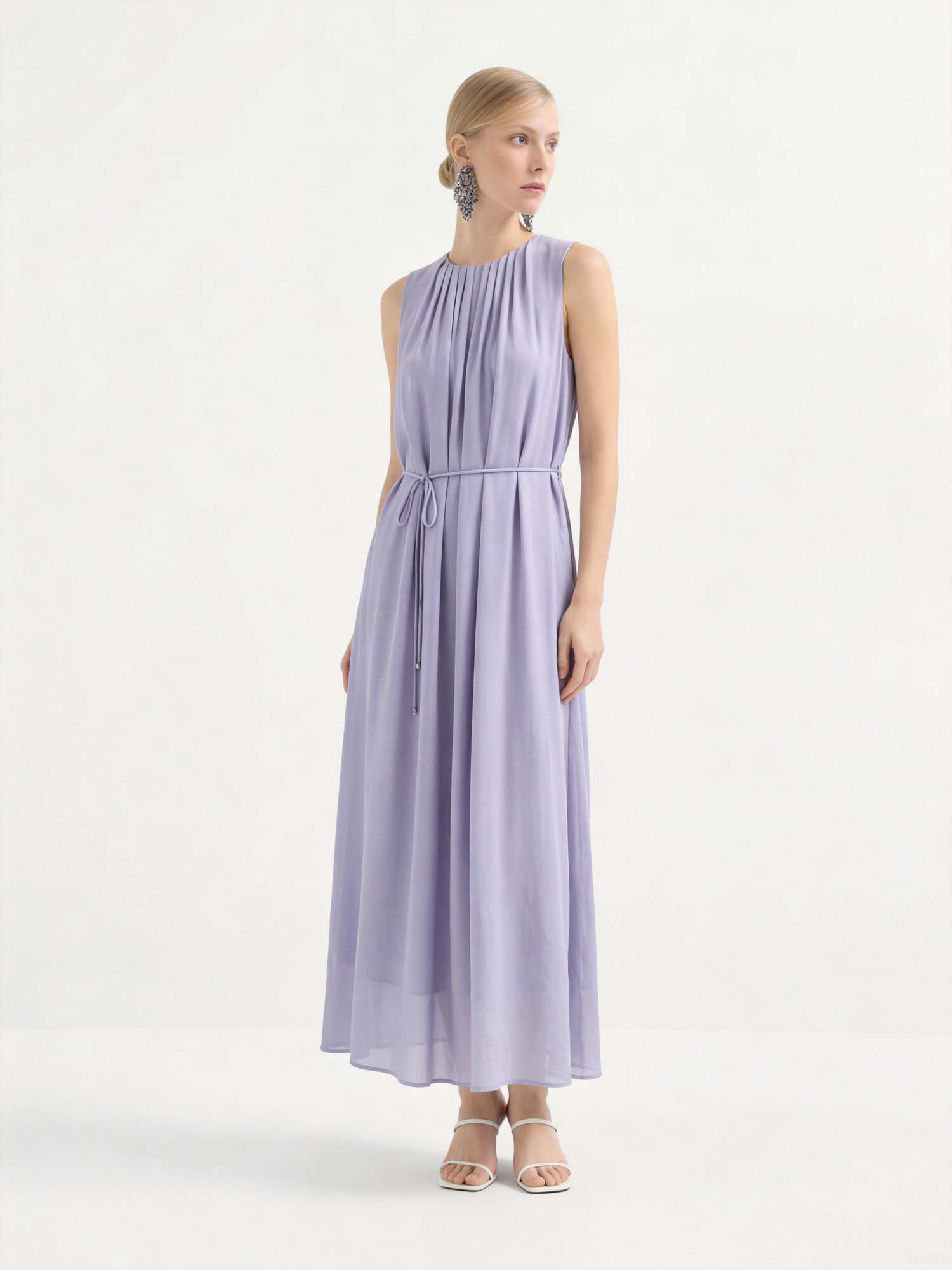 Wine Silk Crinkles Maxi Dress