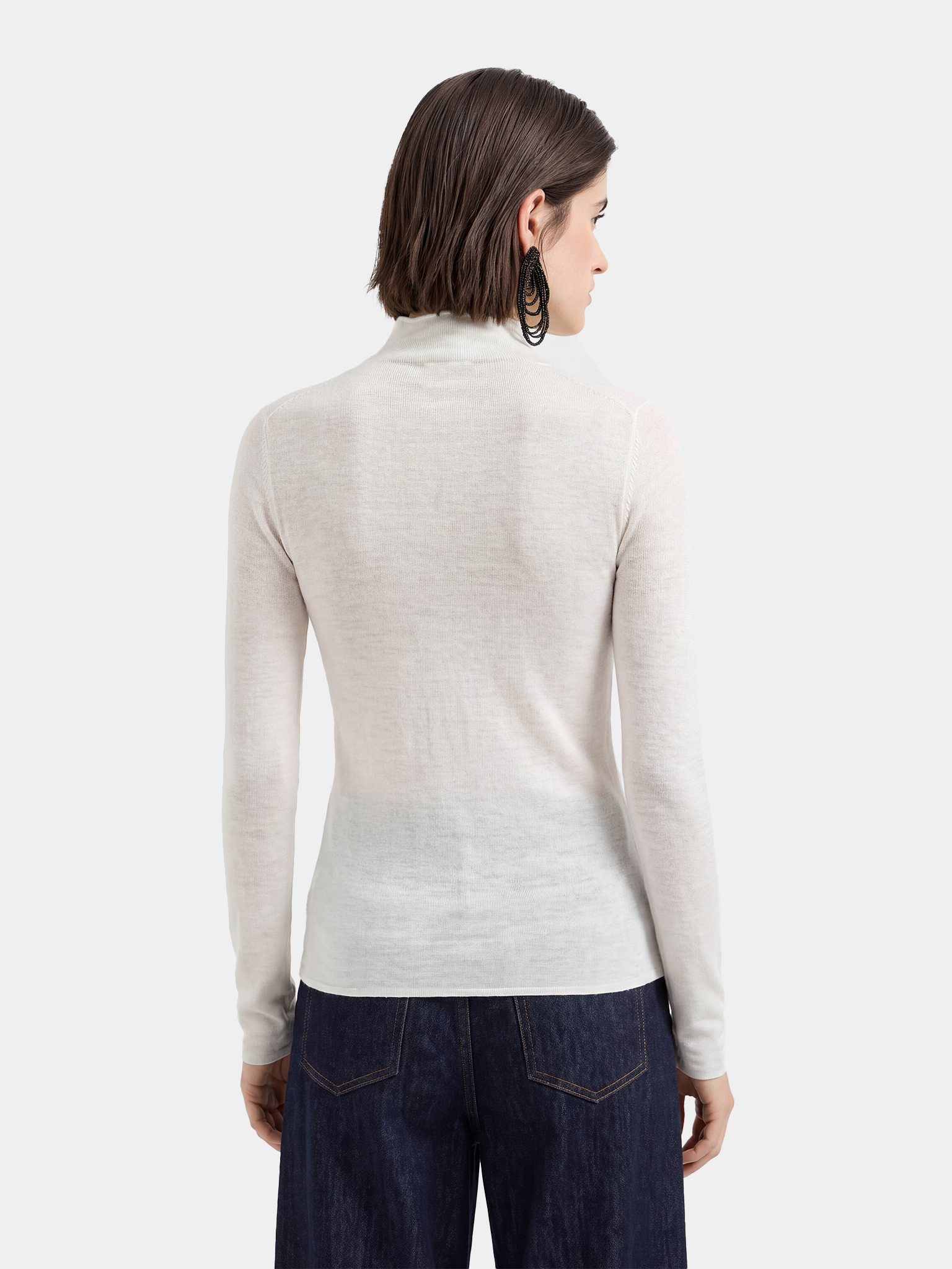 100% Wool Lightweight Mock Neck Slim Fit Long Sleeve Knit Top