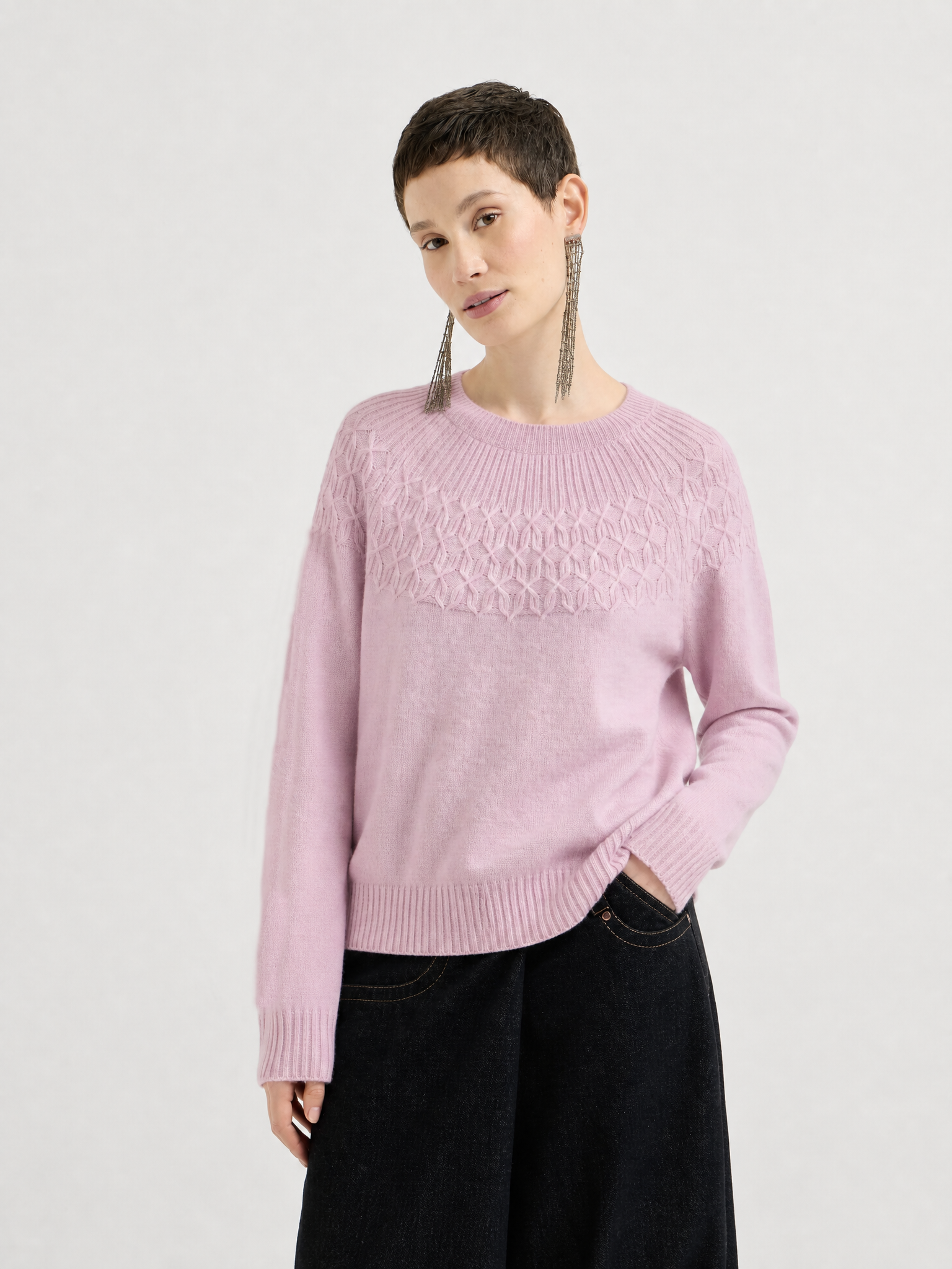 Pre-Order | 100% Cashmere Crew Neck Sweater Soft Diamond Knit Sweater (10-14 Business Days)