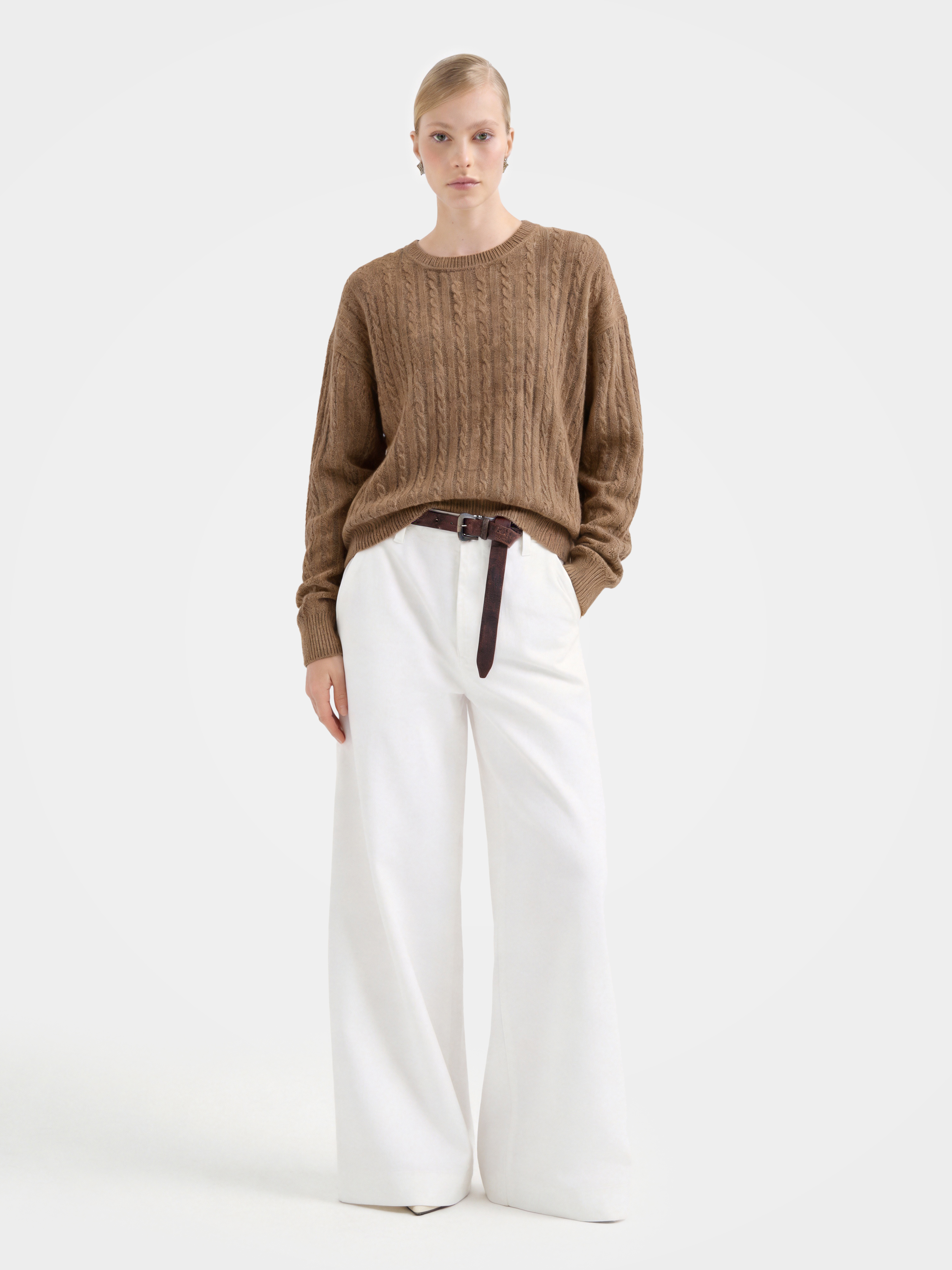 Cable-Knit Wool-Cashmere Creneck Sweater