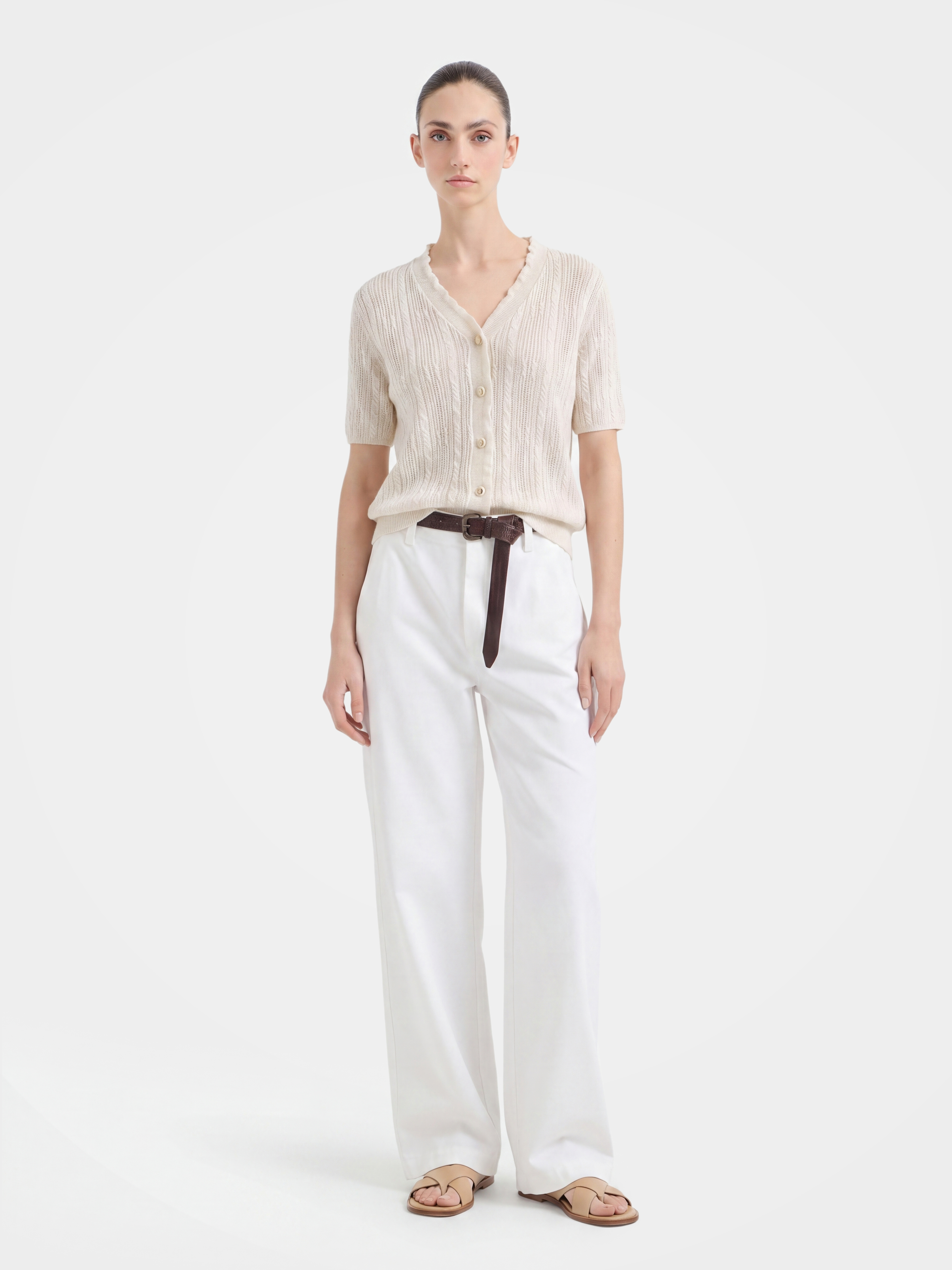 Lightweight Wool Blend Button Front Knit Top