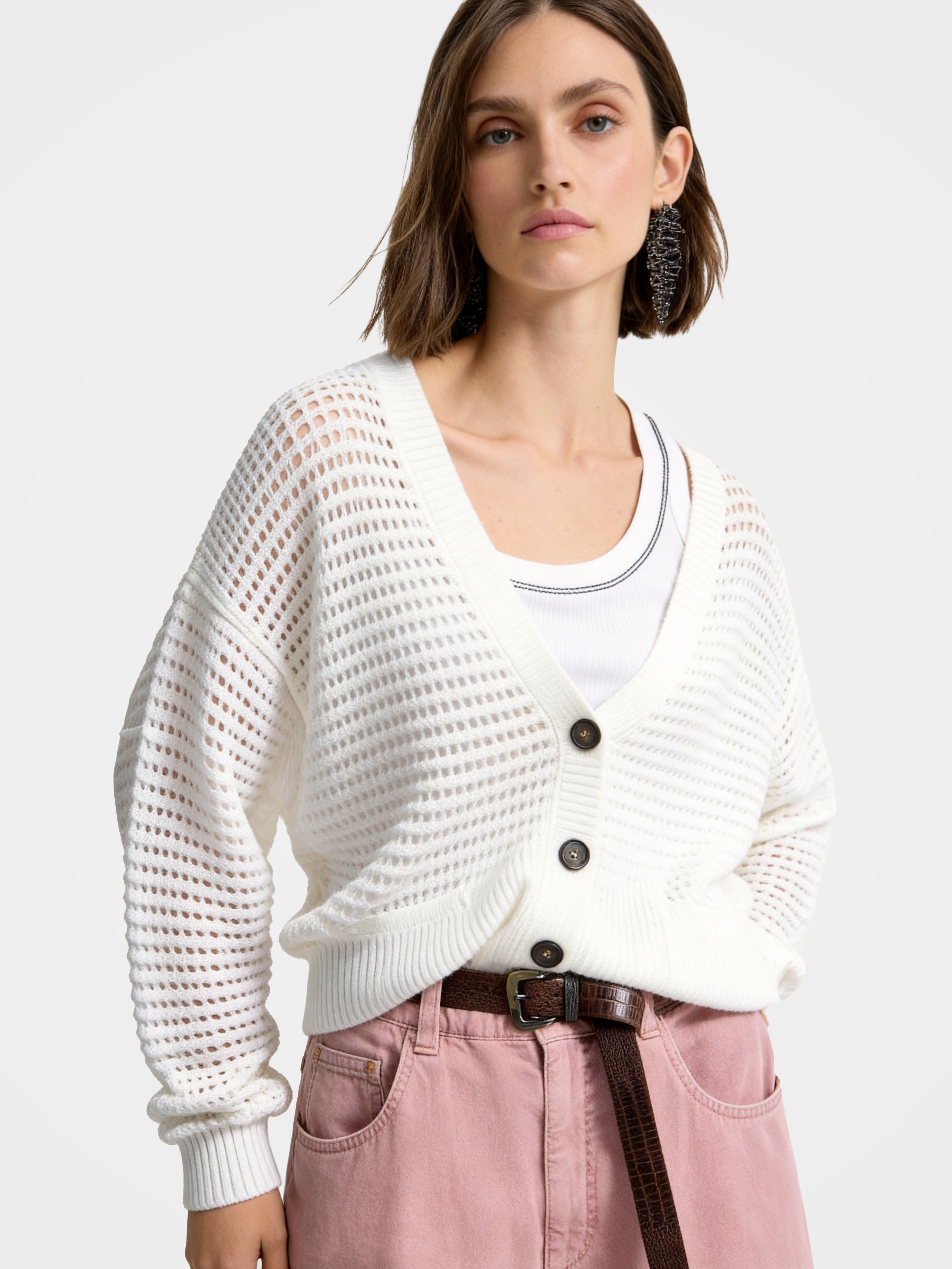 Airy Cotton Silk Blend Button Front Knit Cardigan