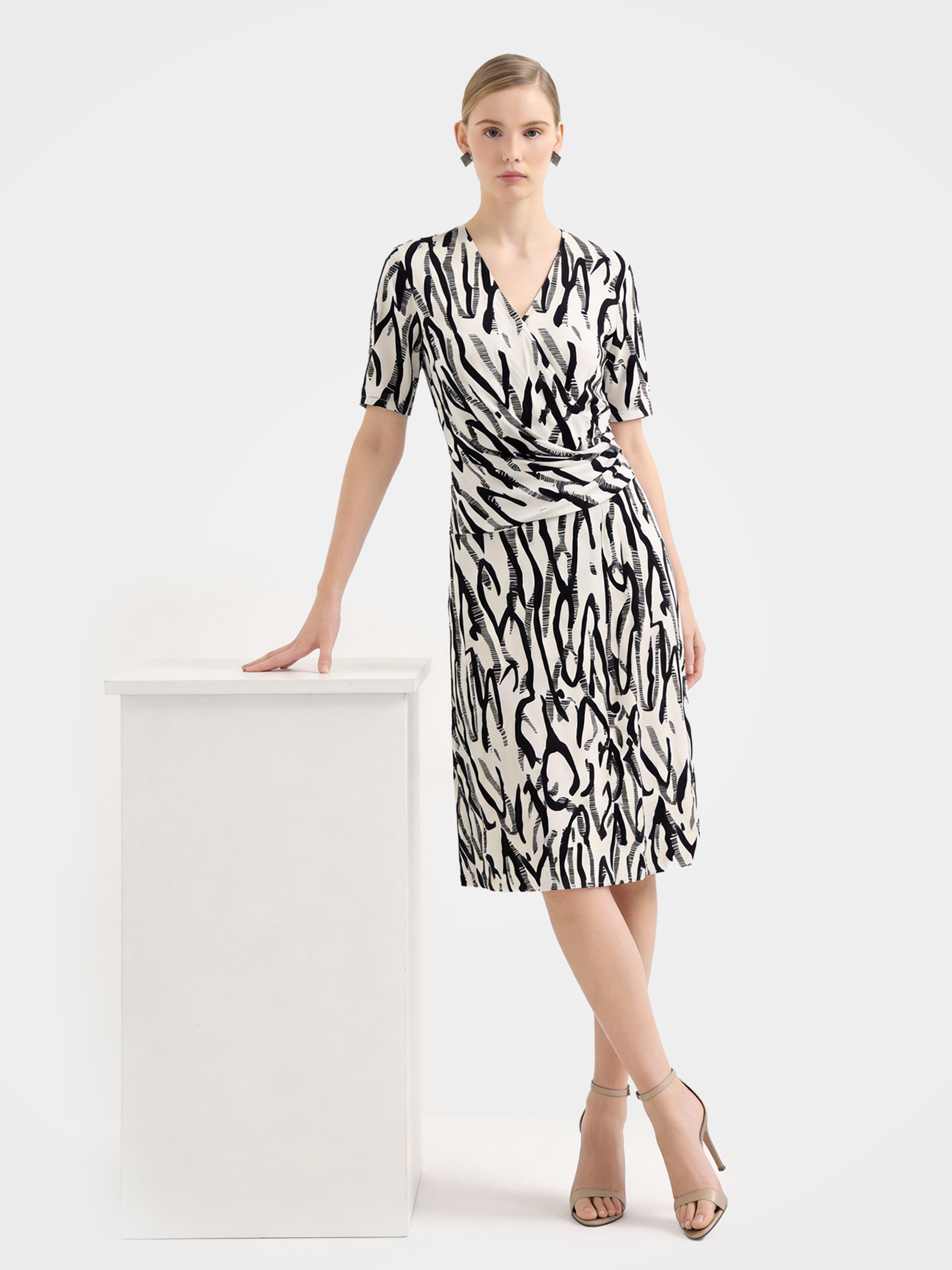 Luxury Mulberry Silk Printed Wrap Midi Dress