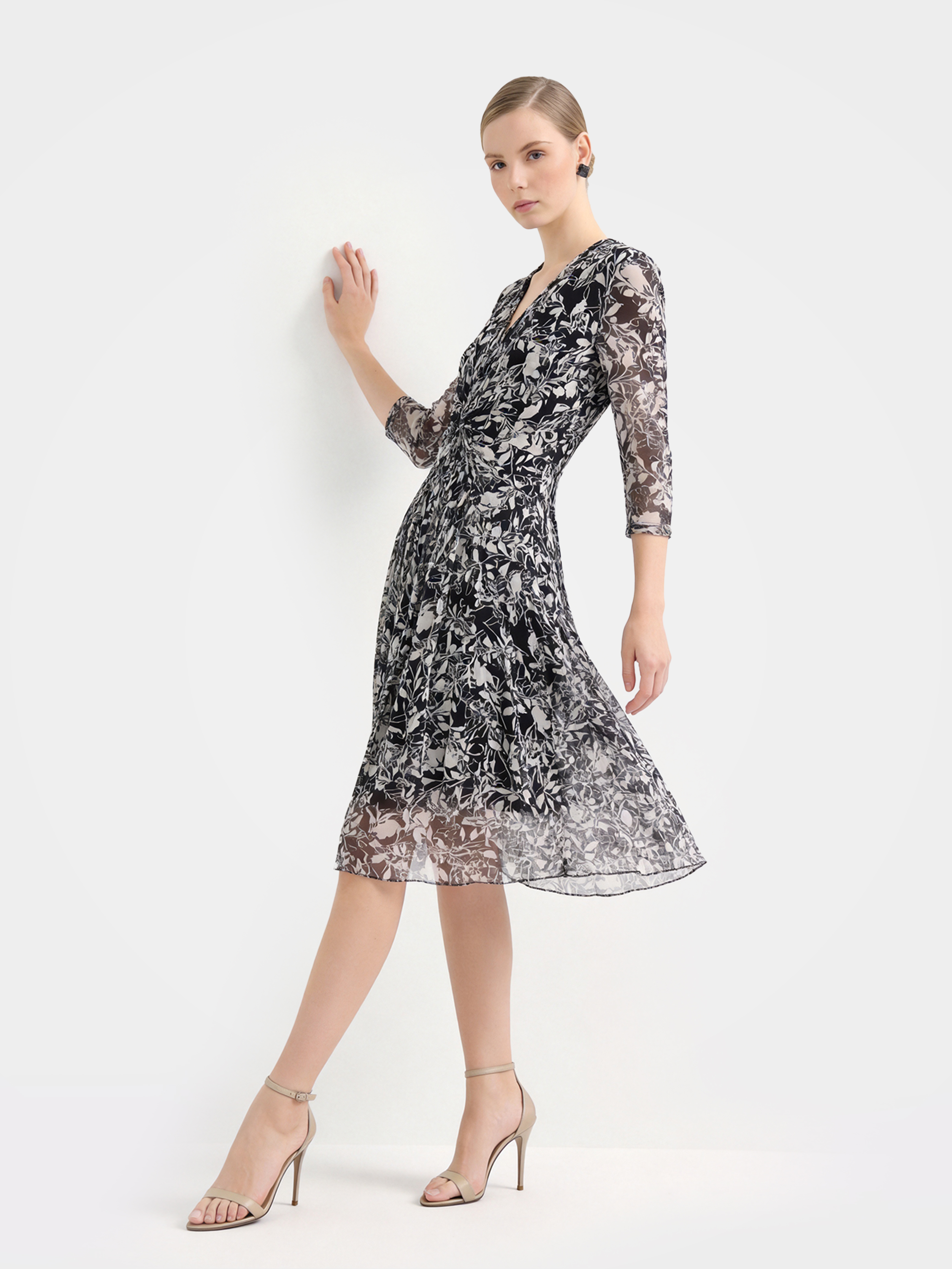 Breathable Mulberry Silk Printed Midi-Length Dress