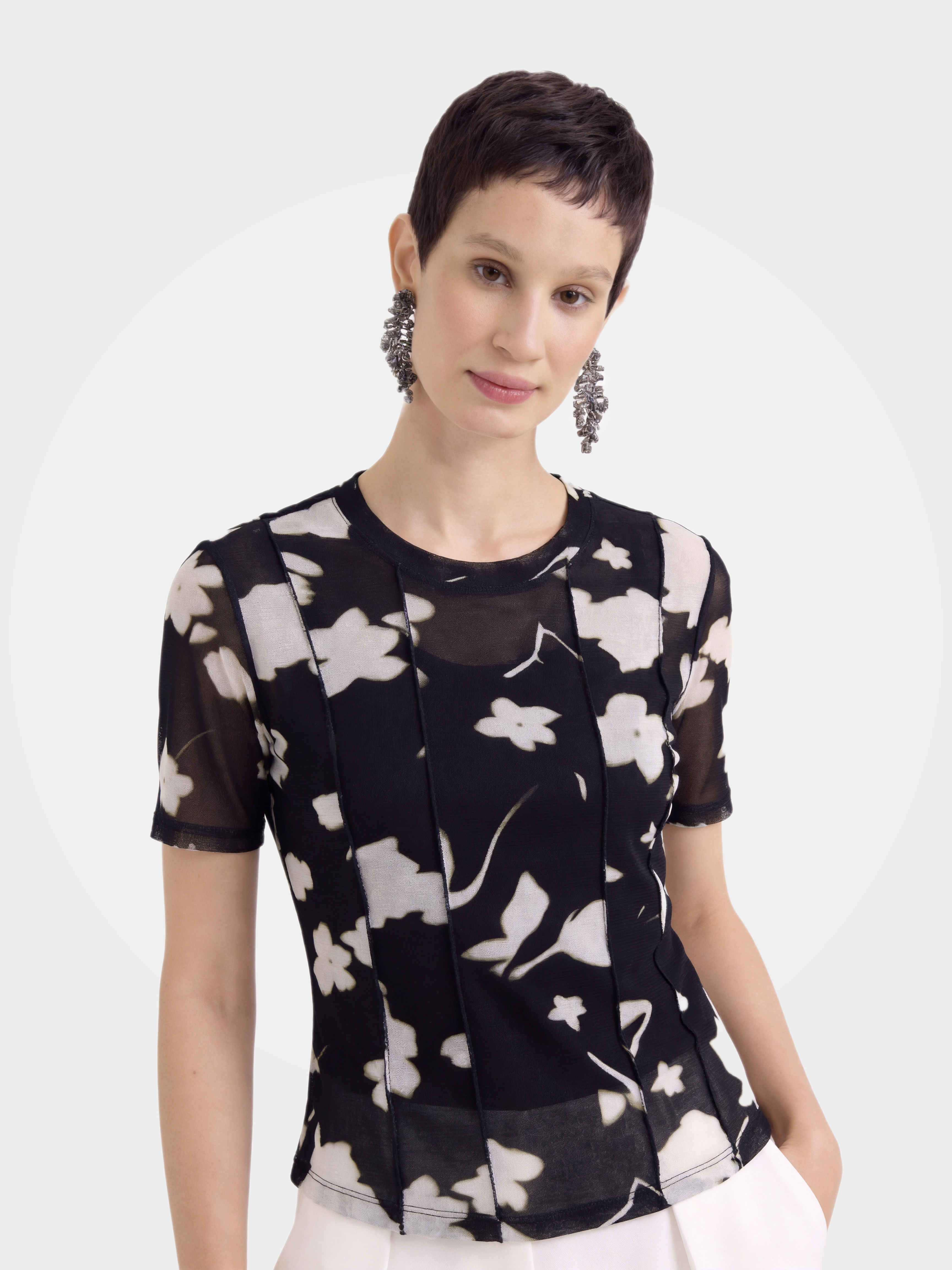 Lightweight Printed Crew Neck 100% Mulberry Silk Blouse