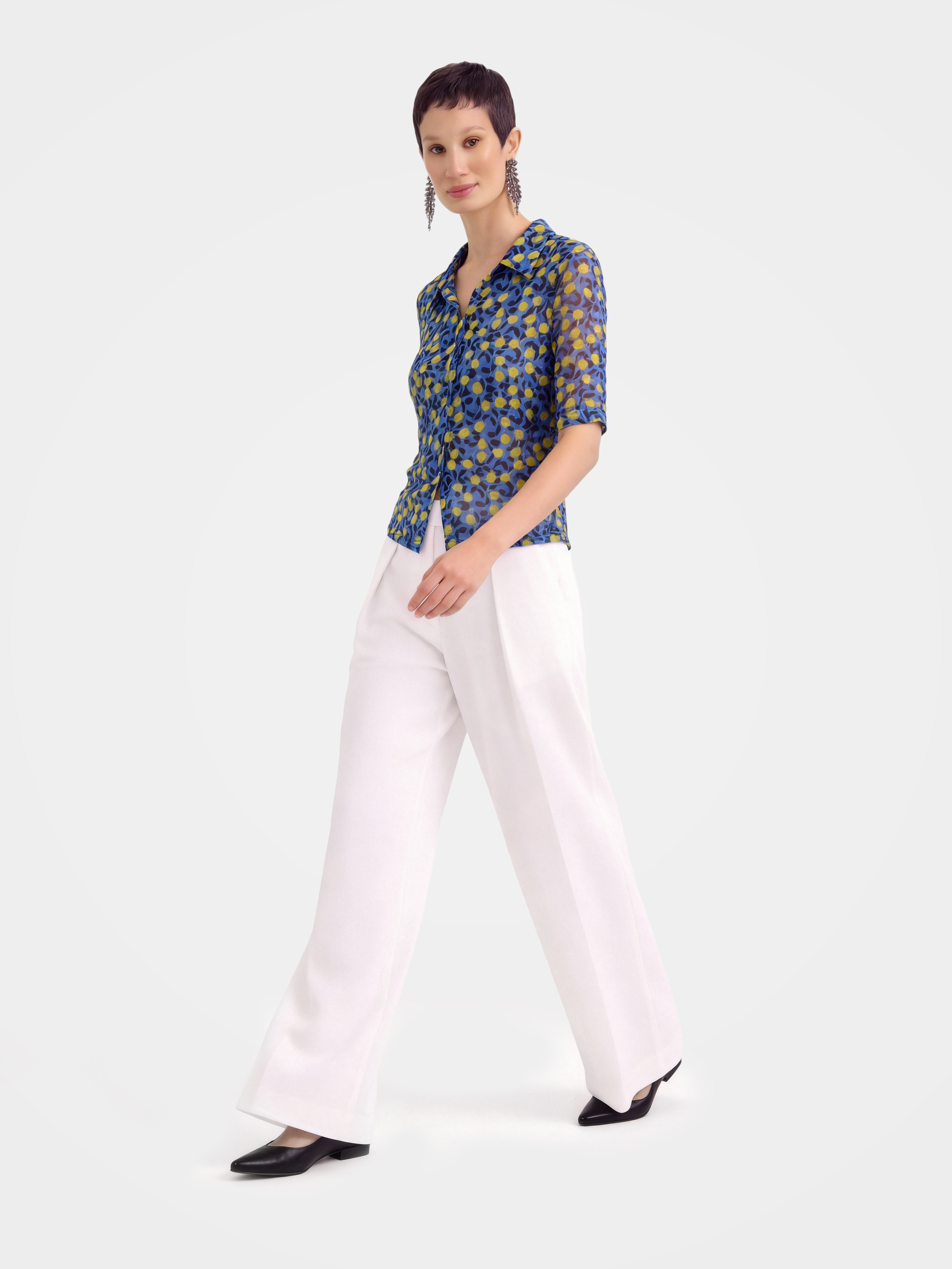 Breathable Lemon Printed Collar 100% Mulberry Silk Blouse