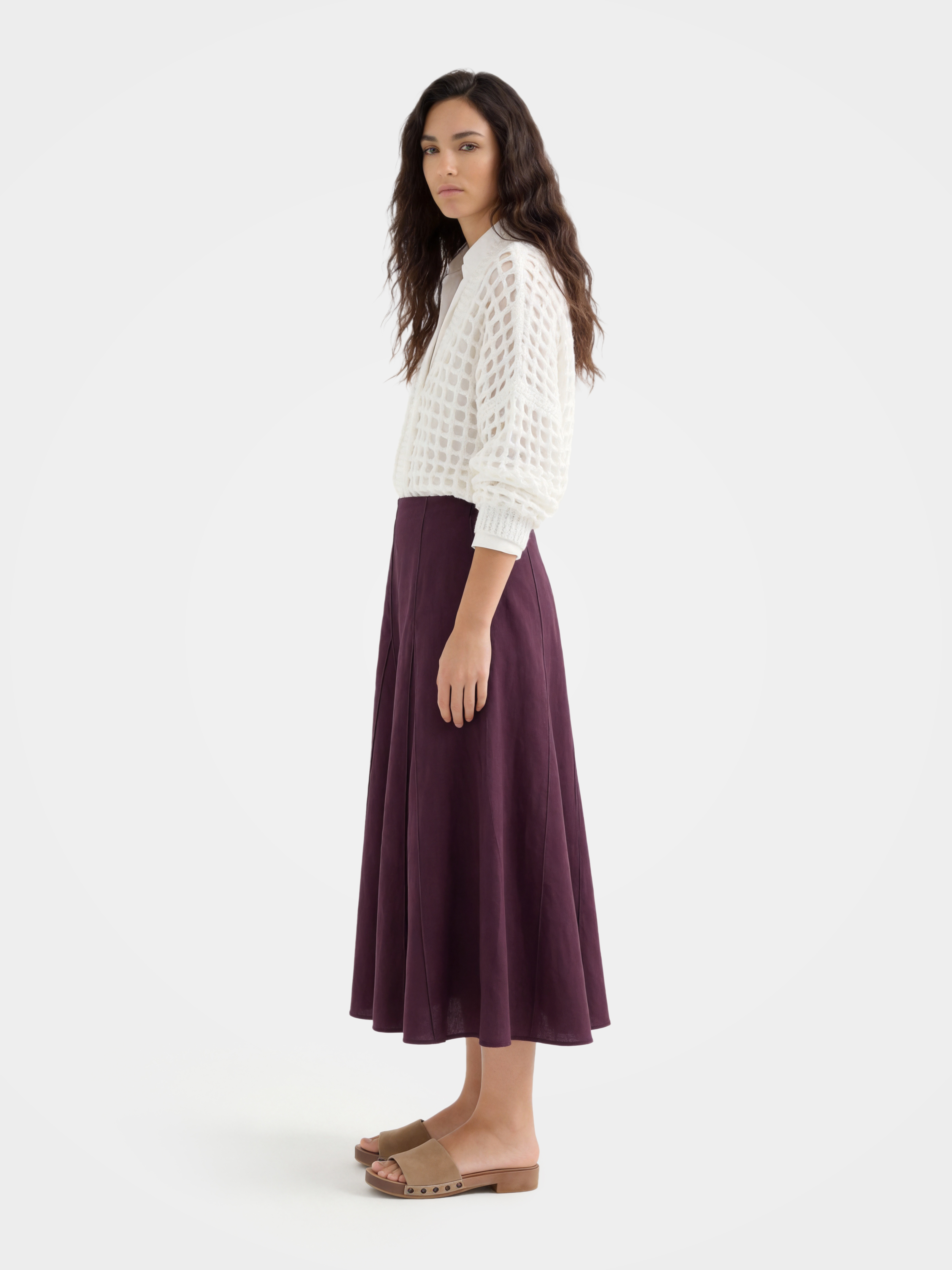Purple Linen Classic Midi Skirt