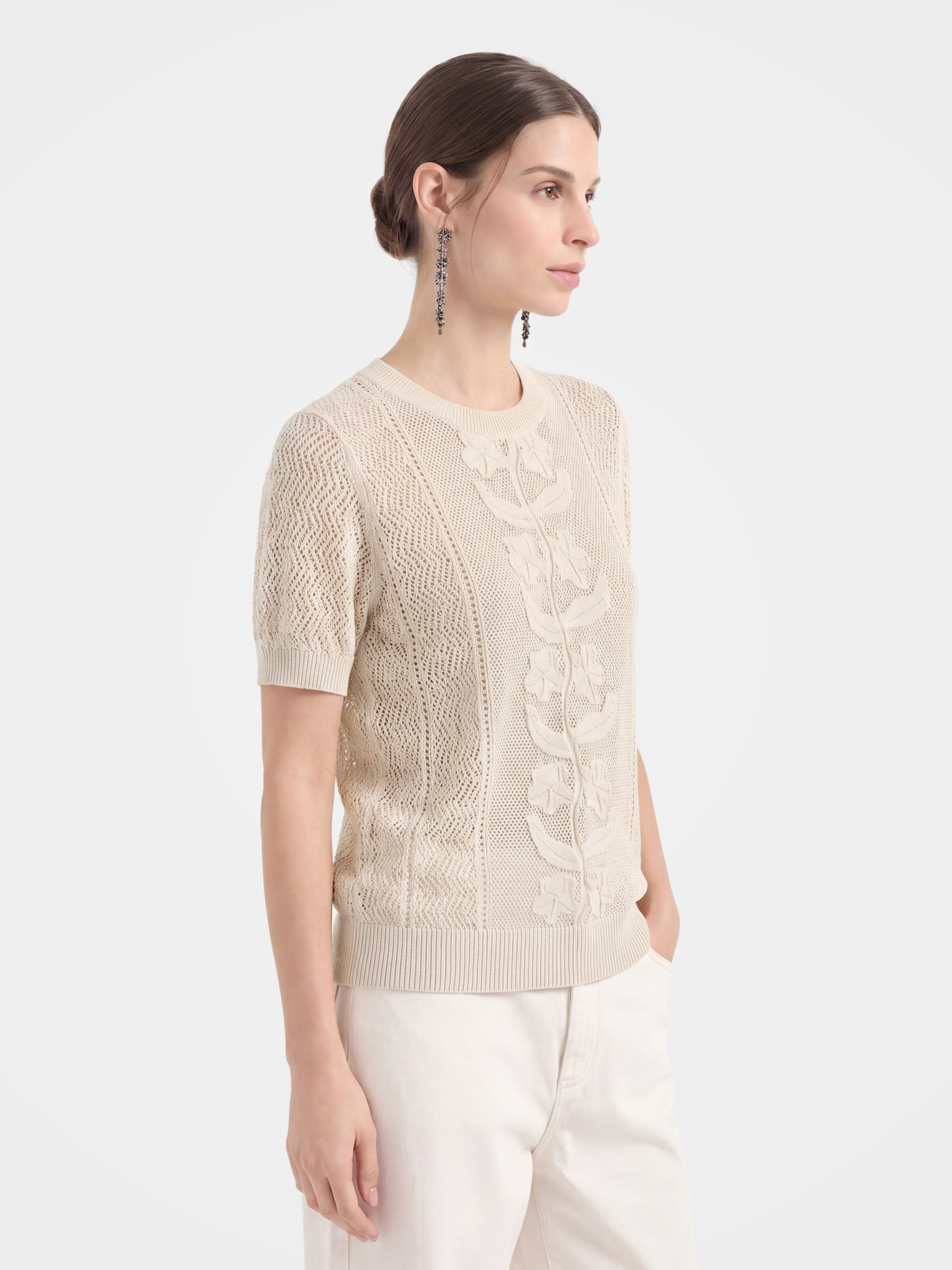 Breathable Cotton Silk Floral Knit Knit Summer Top