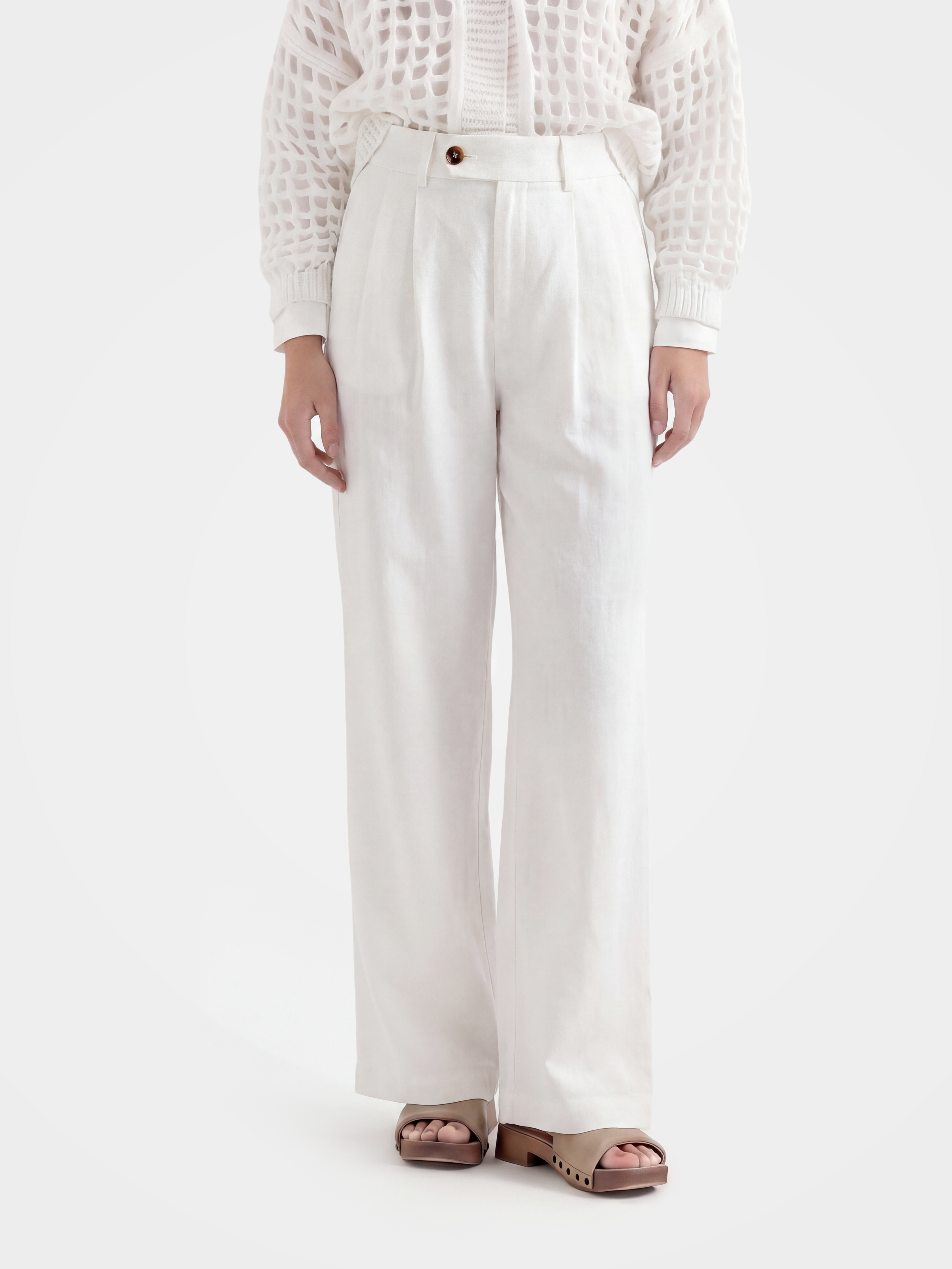Breathable White Wide Leg Pant with Pockets