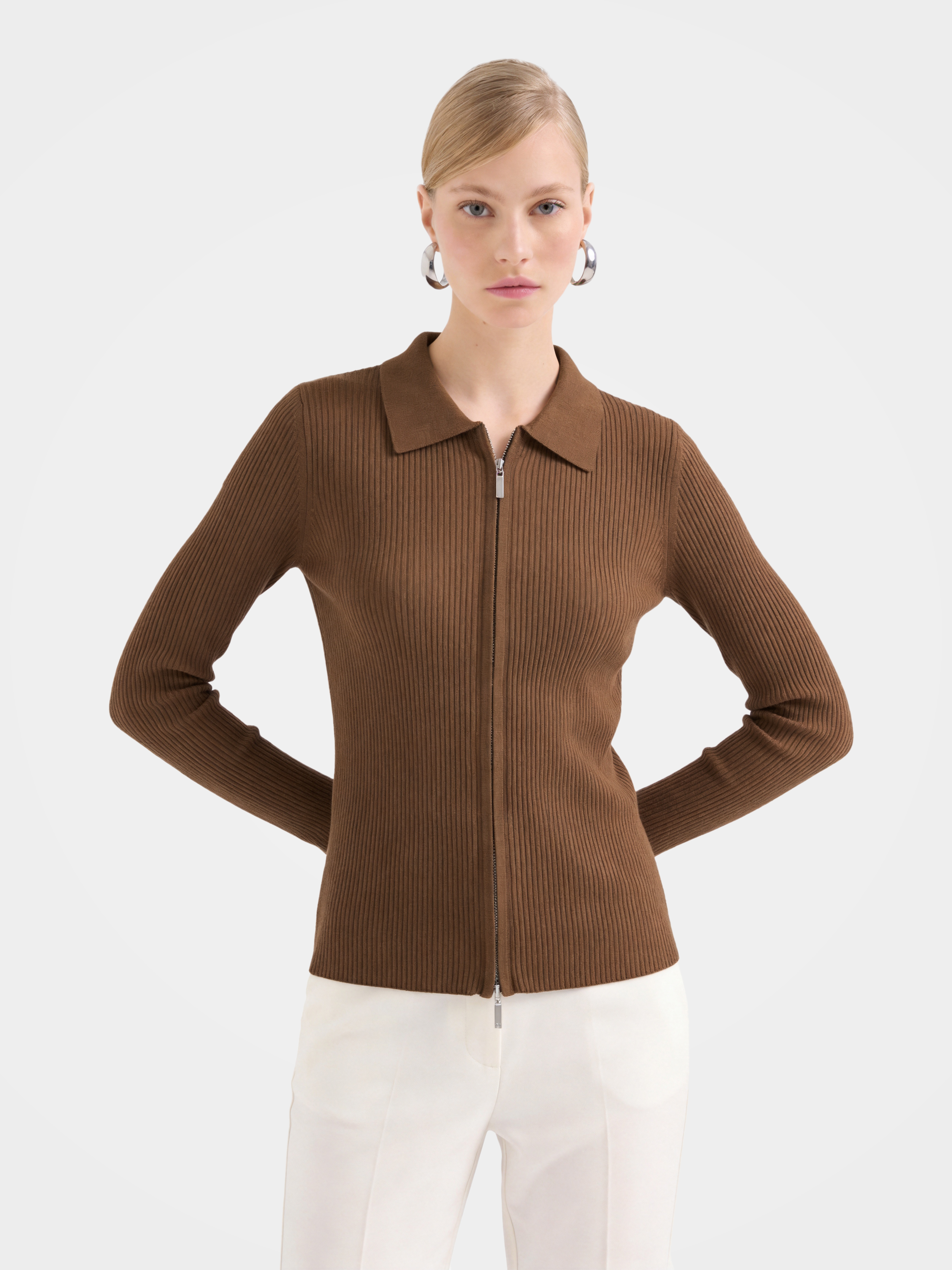 Cashmere Zip up Collar Crewneck Sweater