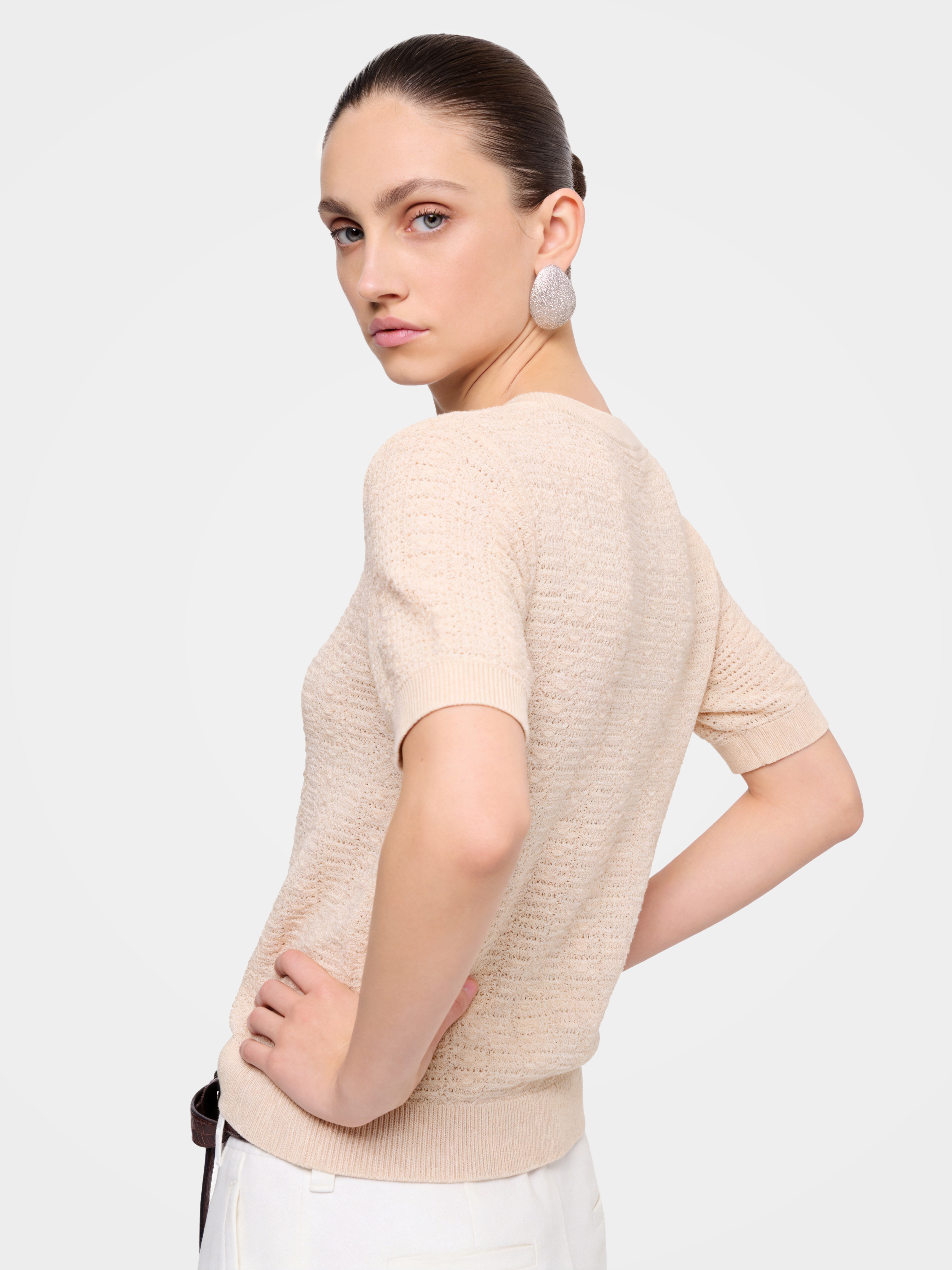 Airy Cotton Silk Blend Textured Summer Pullover