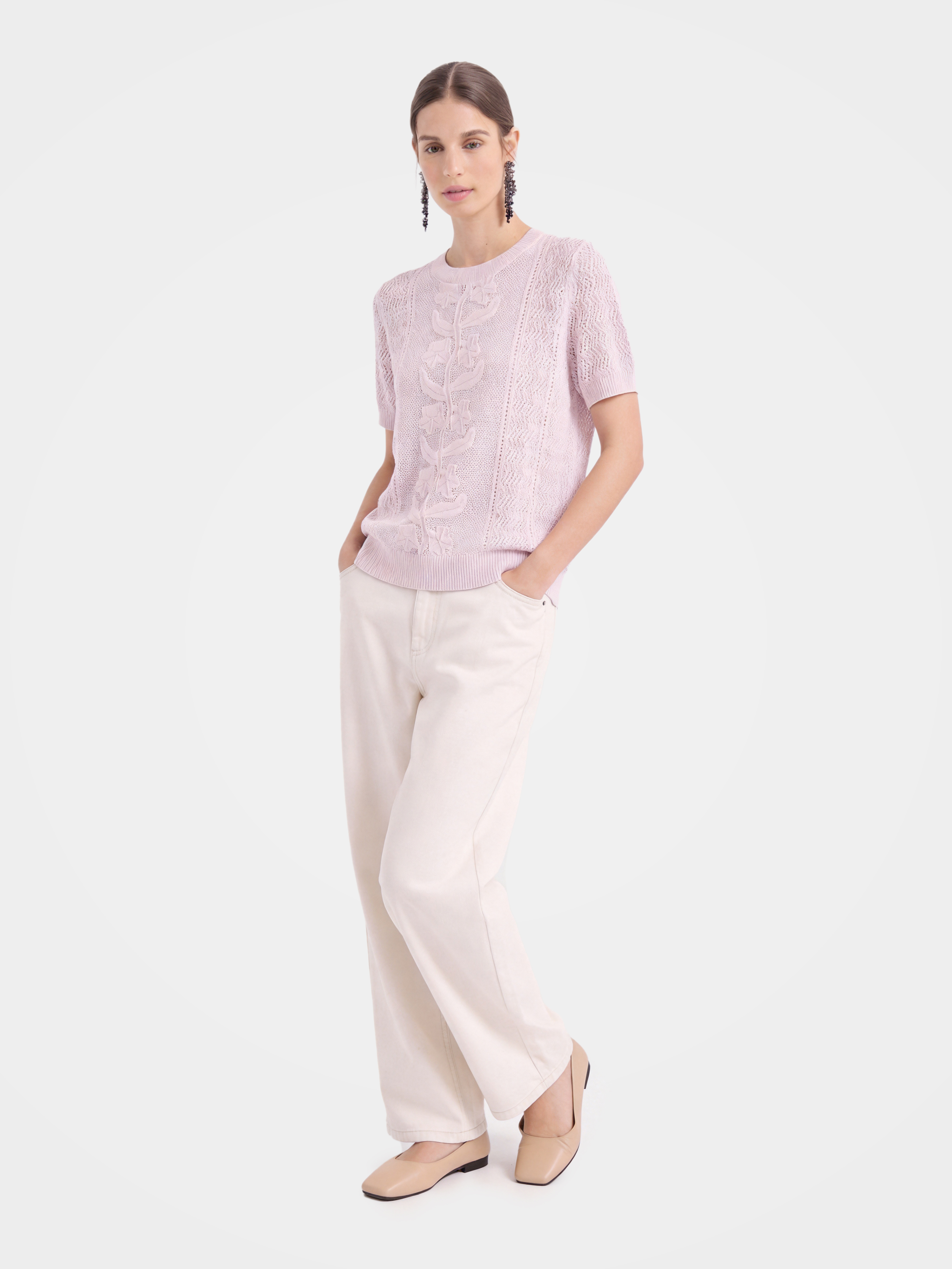 Breathable Cotton Silk Floral Knit Knit Summer Top
