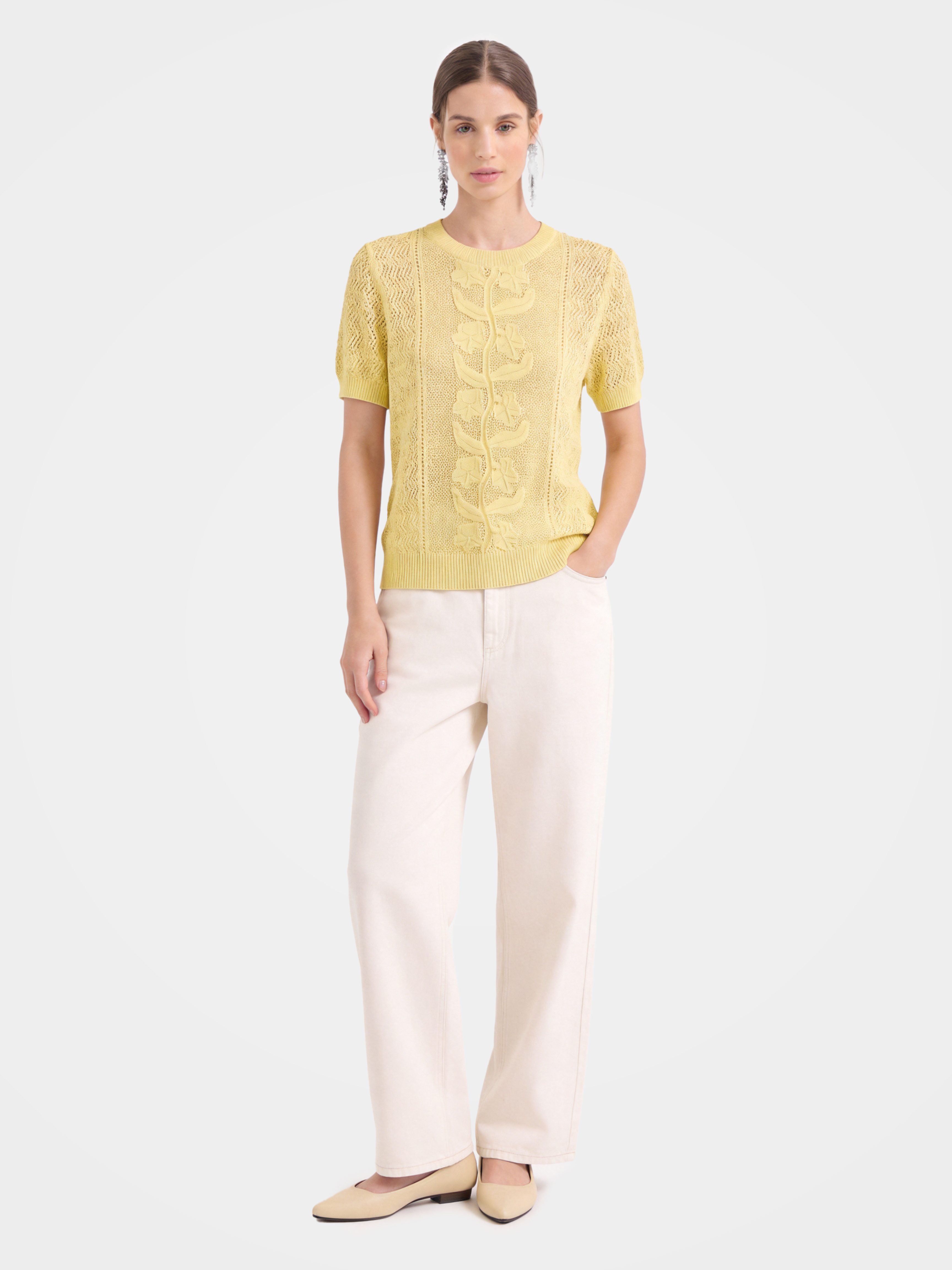 Breathable Cotton Silk Floral Knit Knit Summer Top