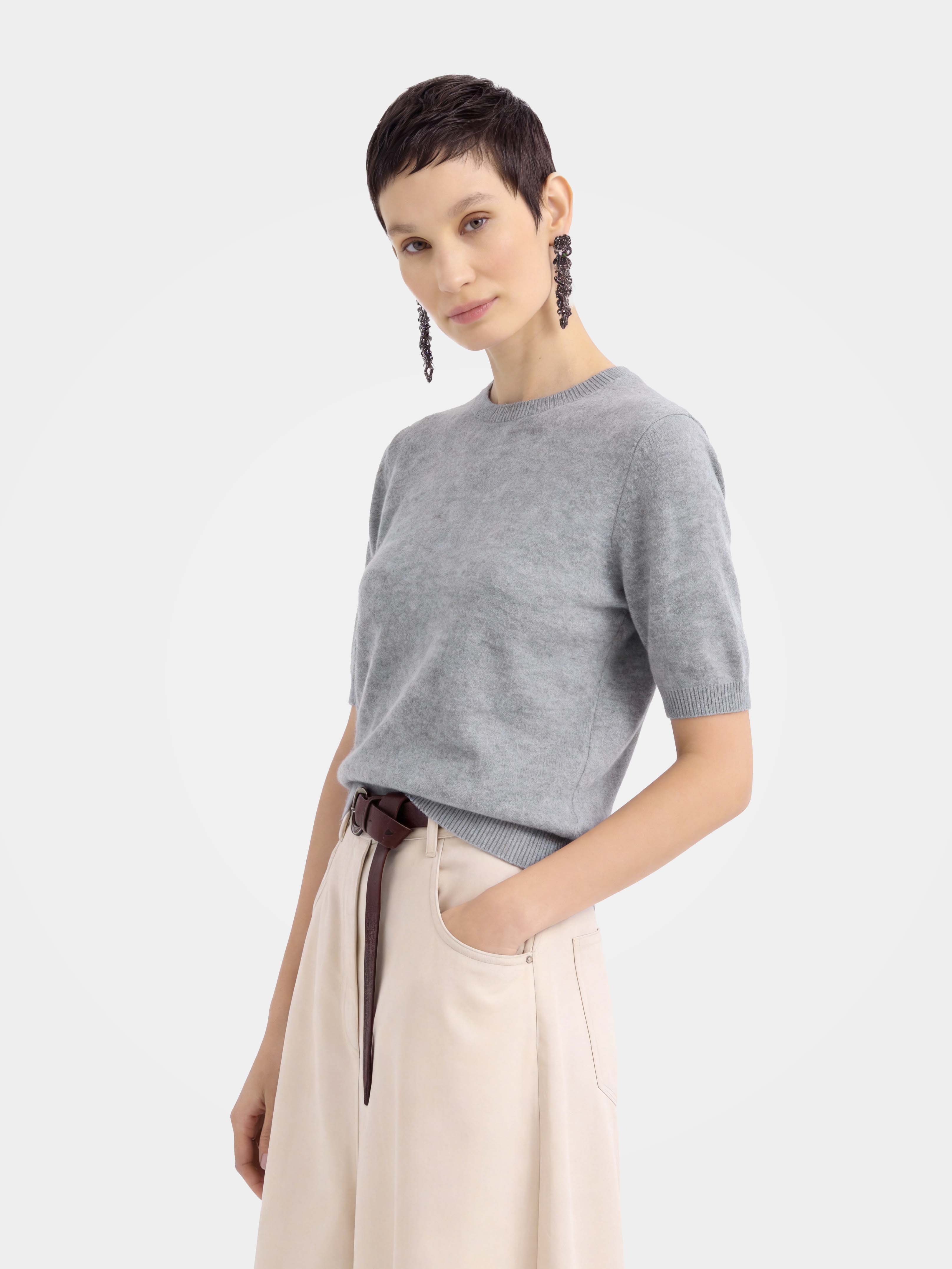 Cashmere Tencel Blend Soft & Lightweight Short Sleeve Knit Top