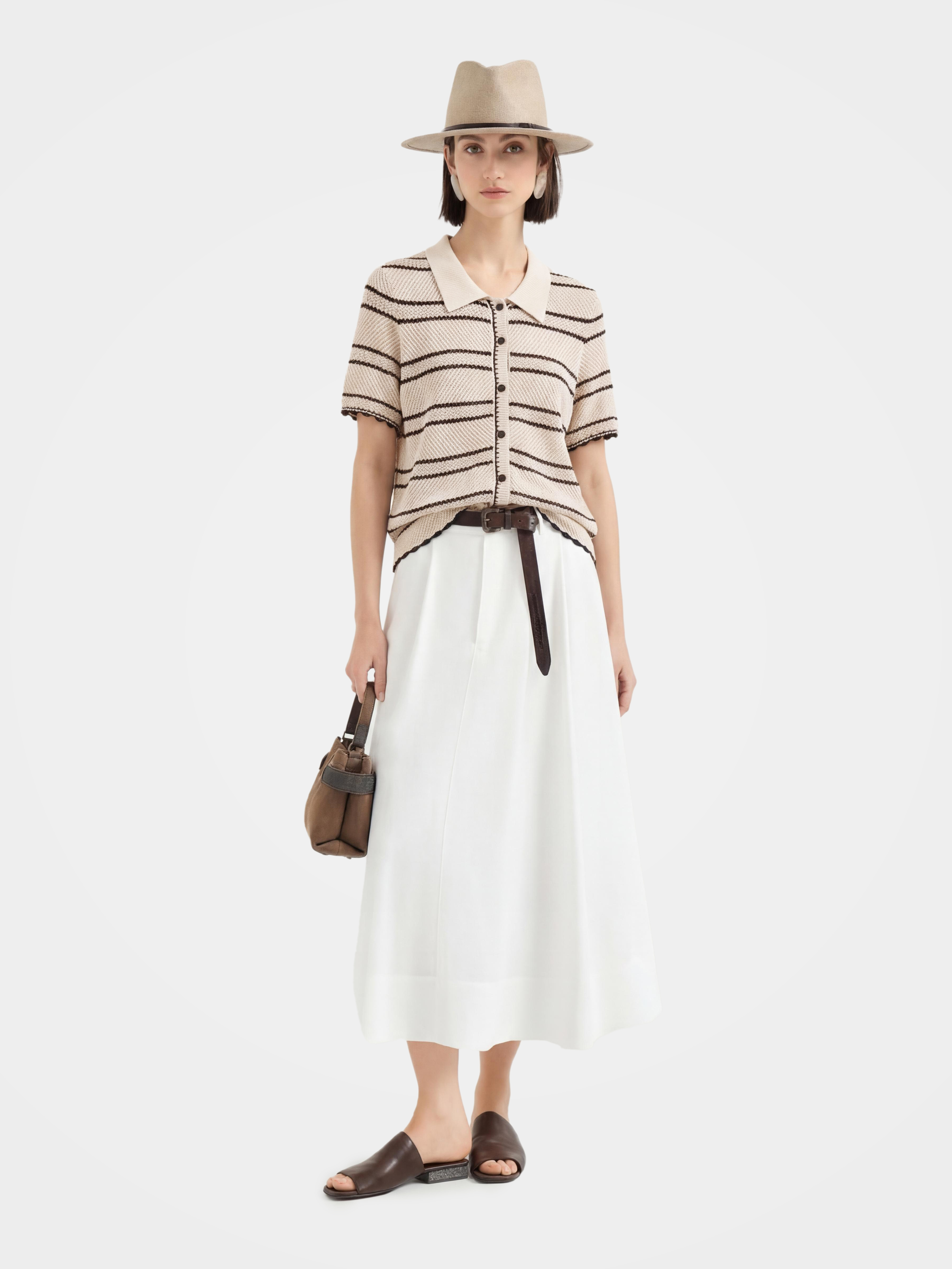 Cotton Short Sleeve Colorblock Knit Top