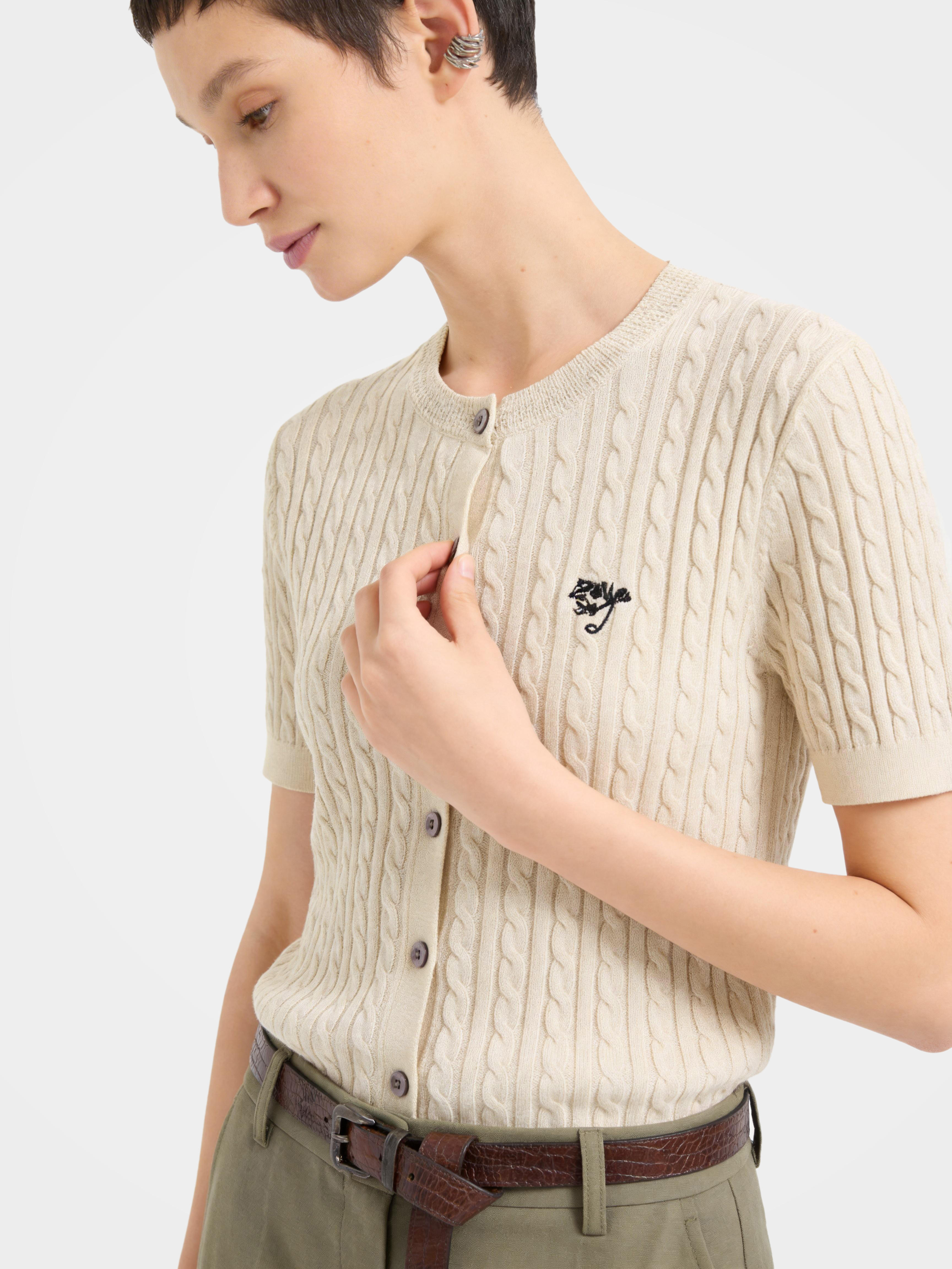 Cotton Short Sleeve Knit Embroidery Top
