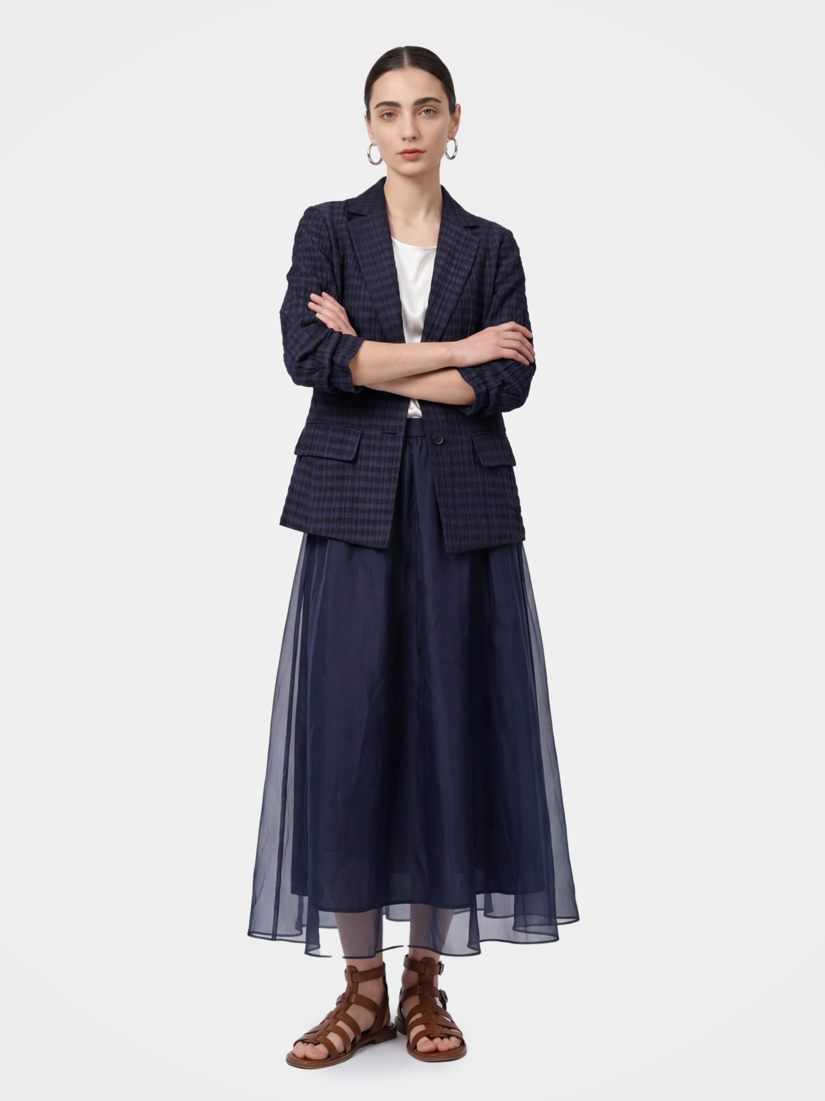 Breathable Mulberry Silk Blend Plaid Tailored Blazer