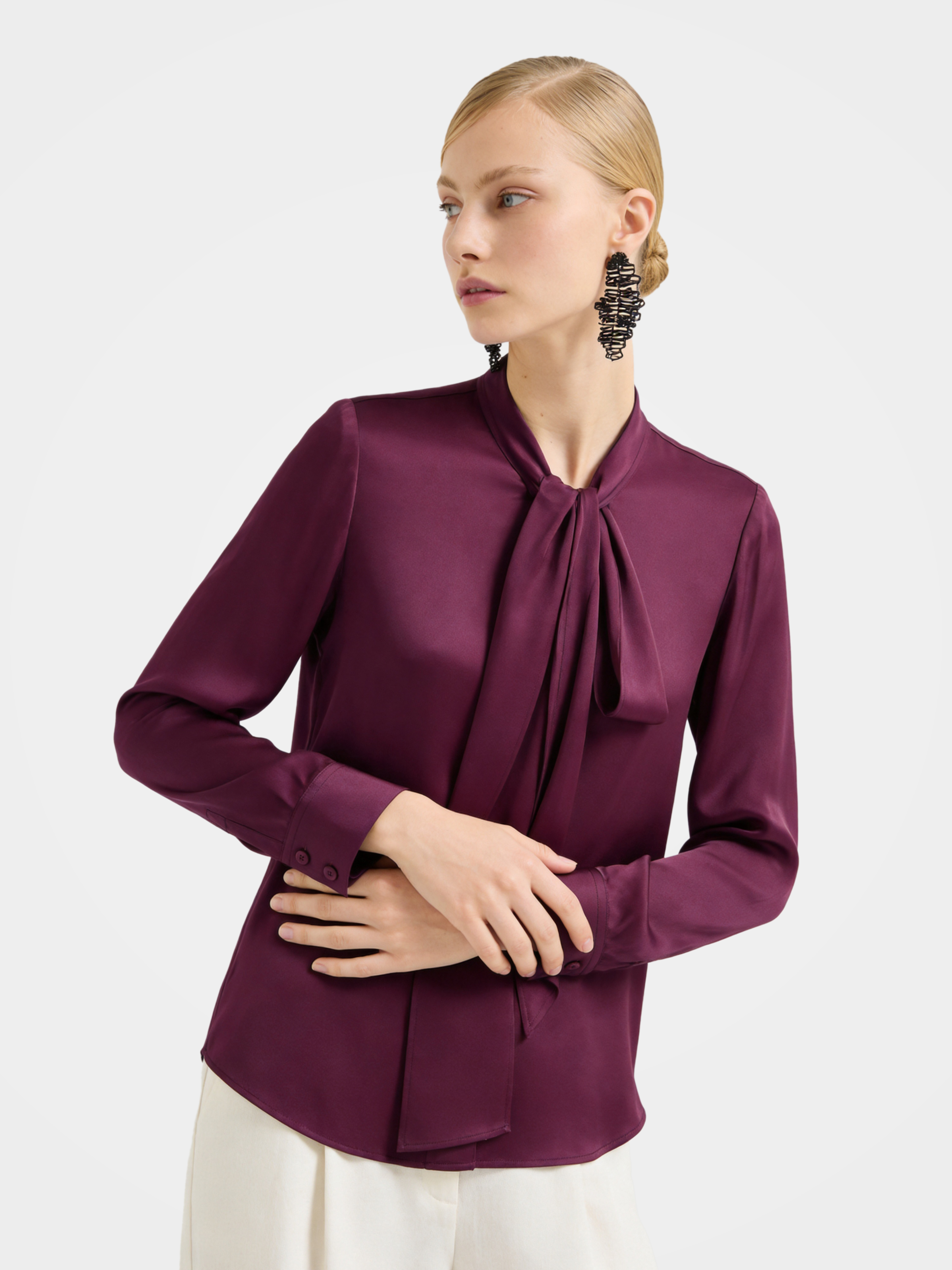 Regular Draped Long Sleeve Mulberry Silk Shirt