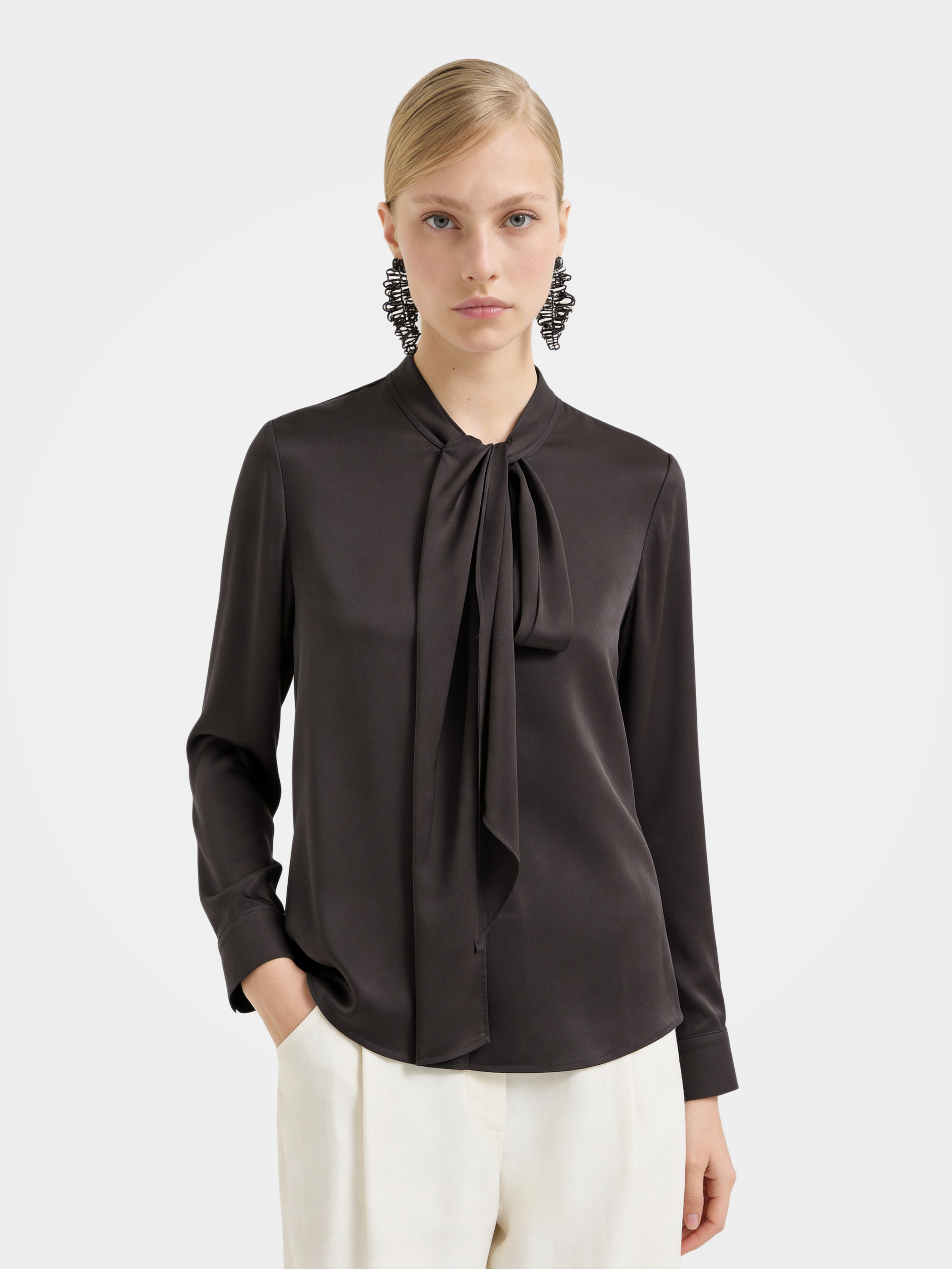 Mulberry Silk Shirt Regular Fit Draped Long Sleeve Blouse