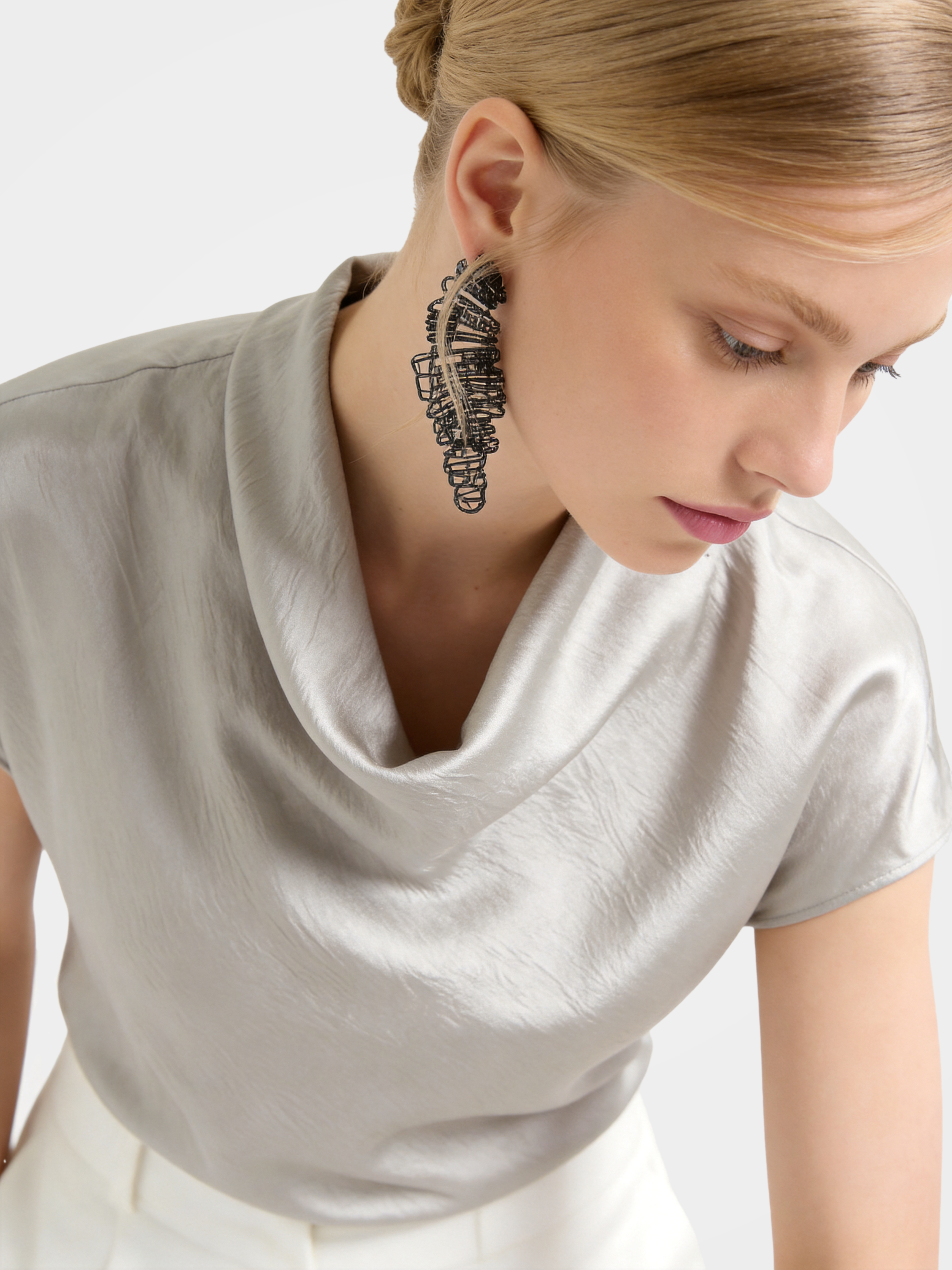 100% Mulberry Silk Cowl Neck Short Sleeve Top
