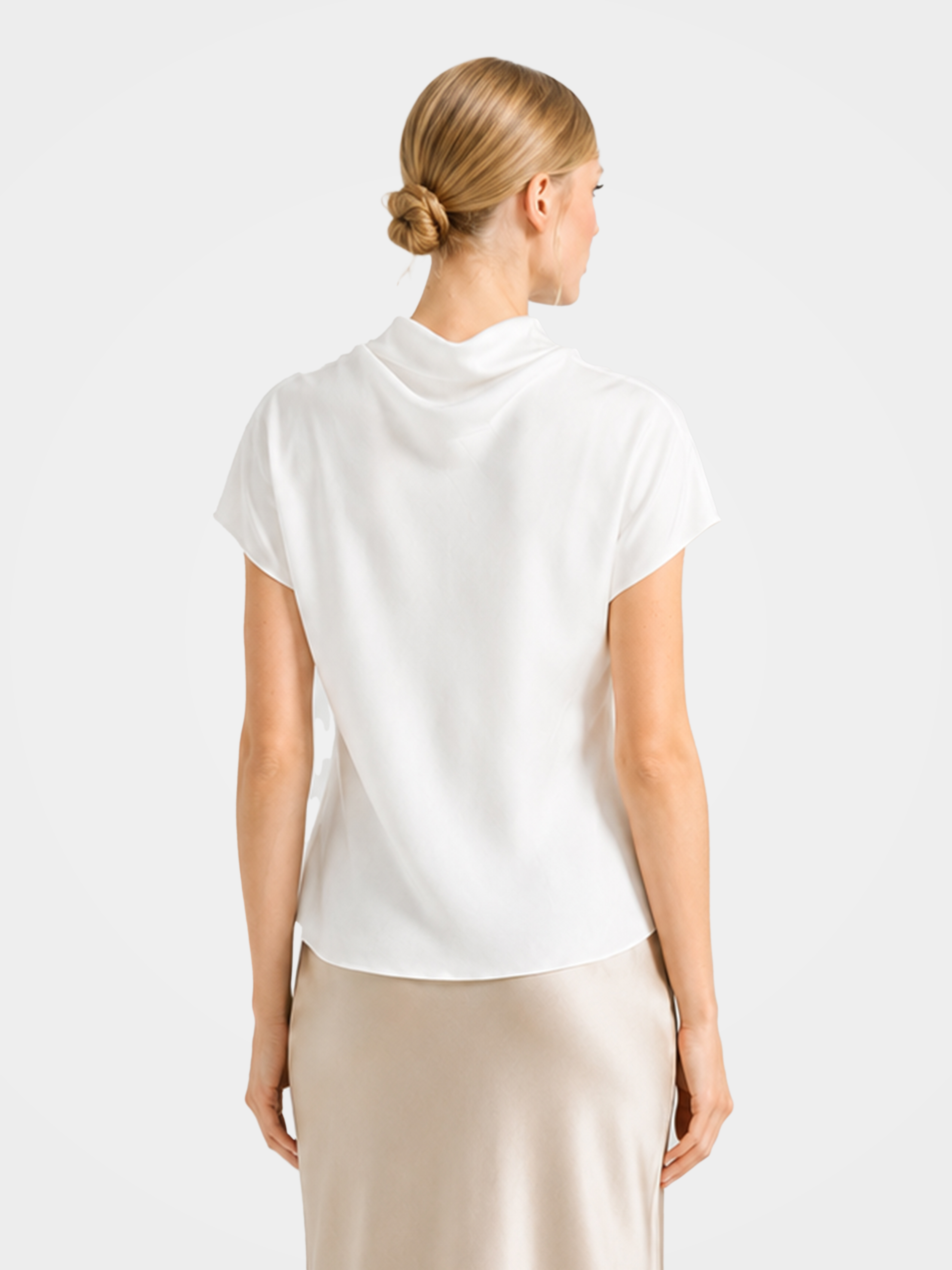 100% Mulberry Silk Cowl Neck Short Sleeve Top