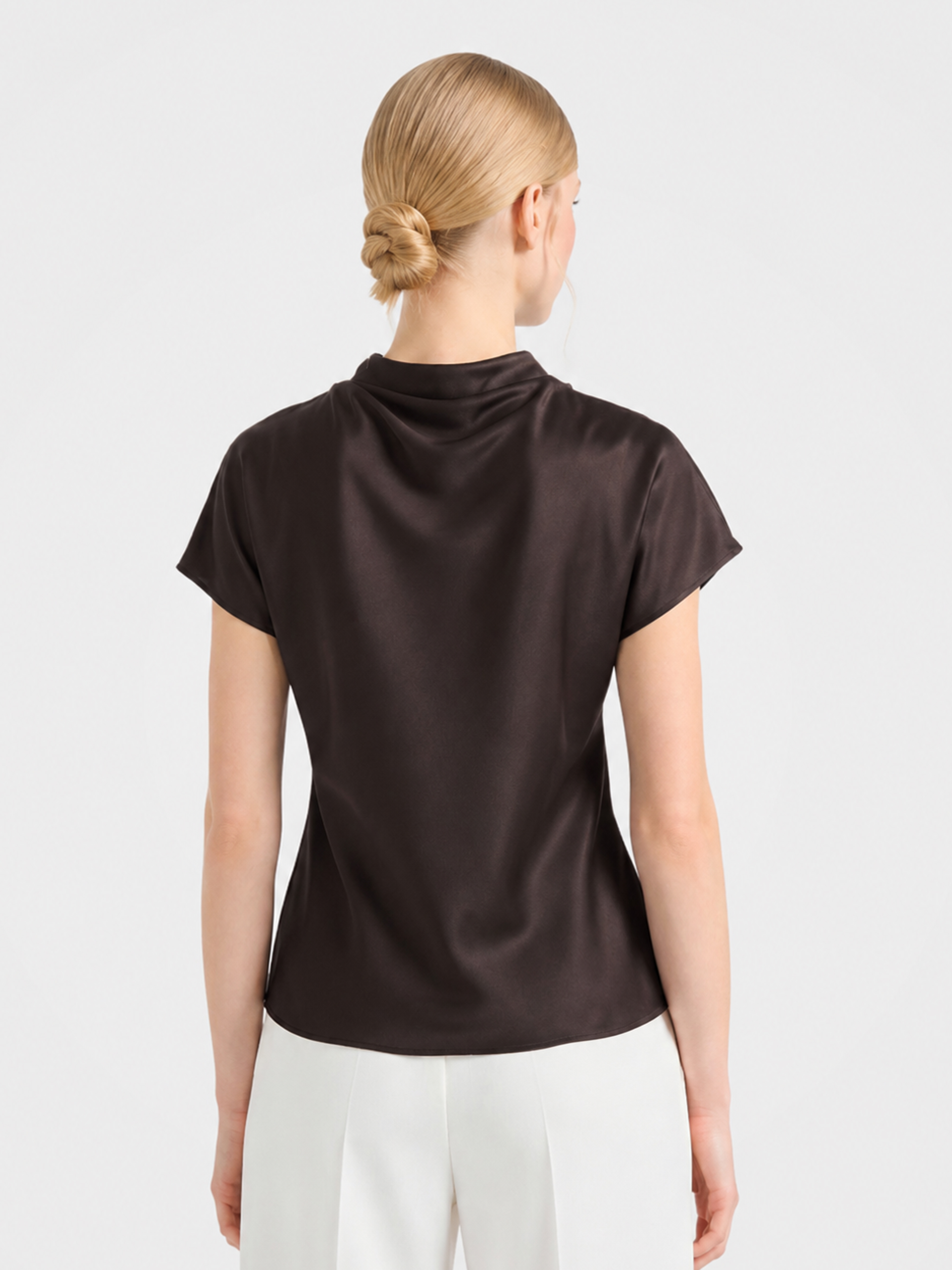100% Mulberry Silk Cowl Neck Short Sleeve Top
