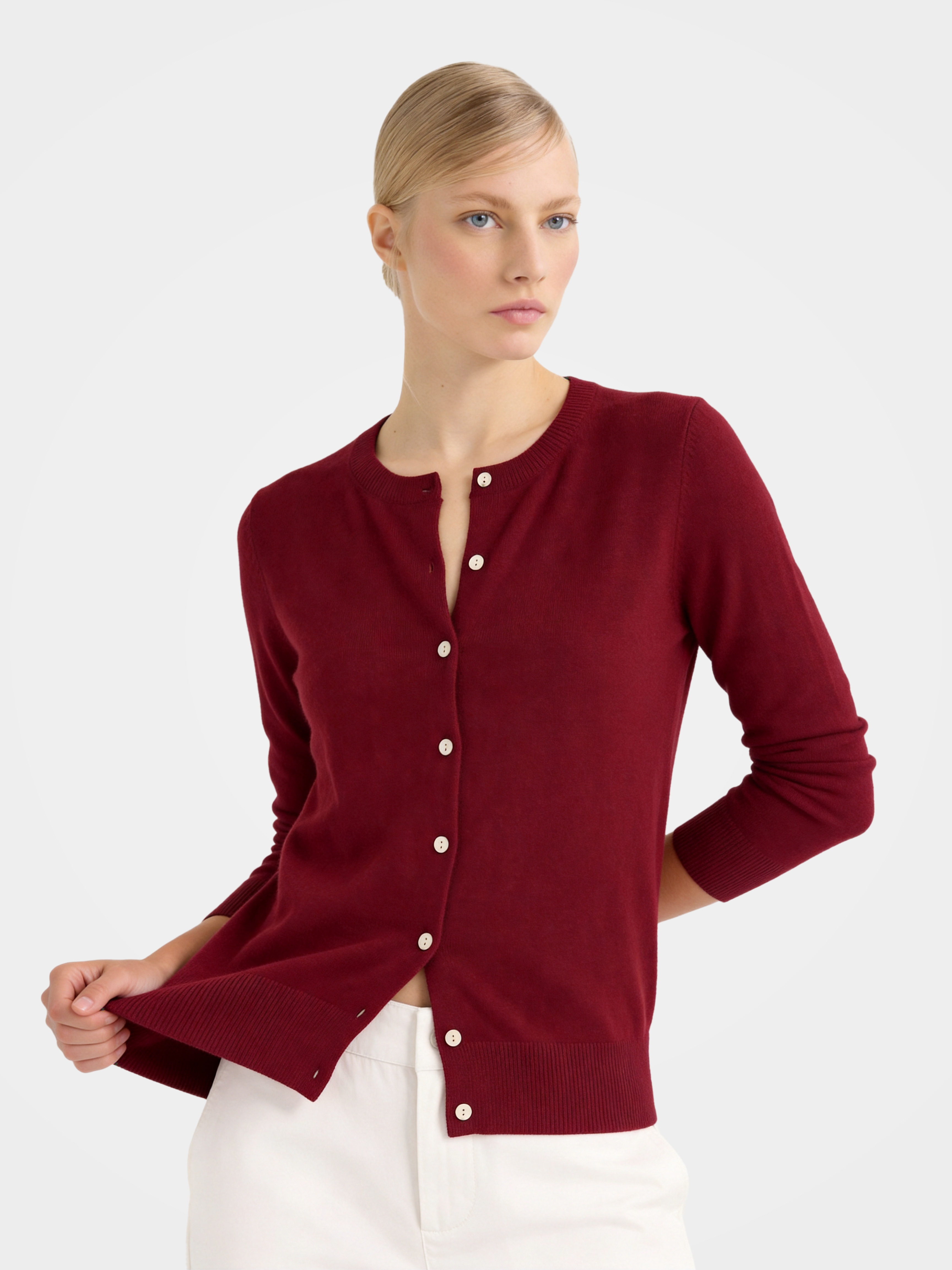 100% Cashmere Crew Neck Long Sleeve Cardigan