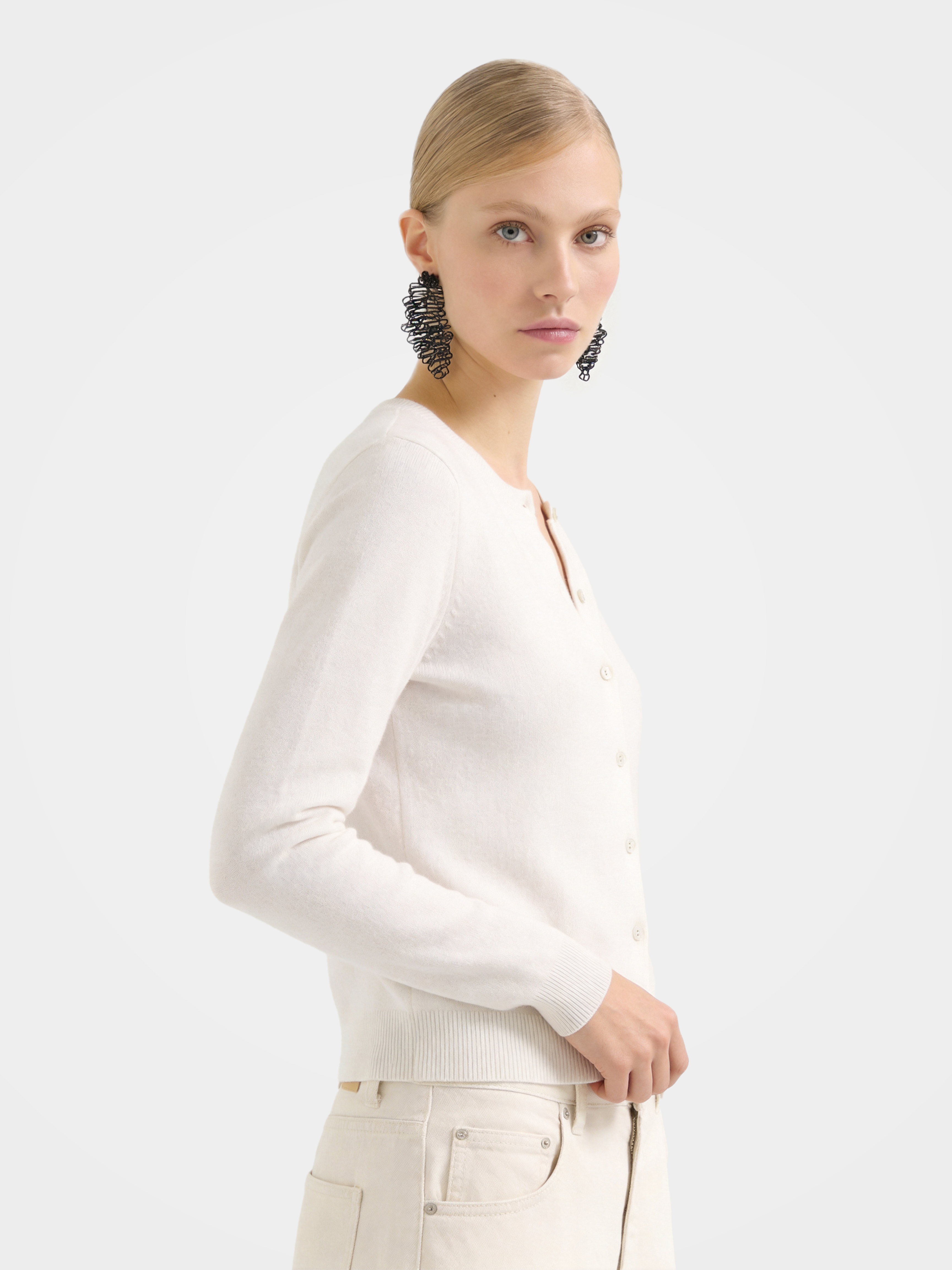 100% Cashmere Crew Neck Long Sleeve Cardigan