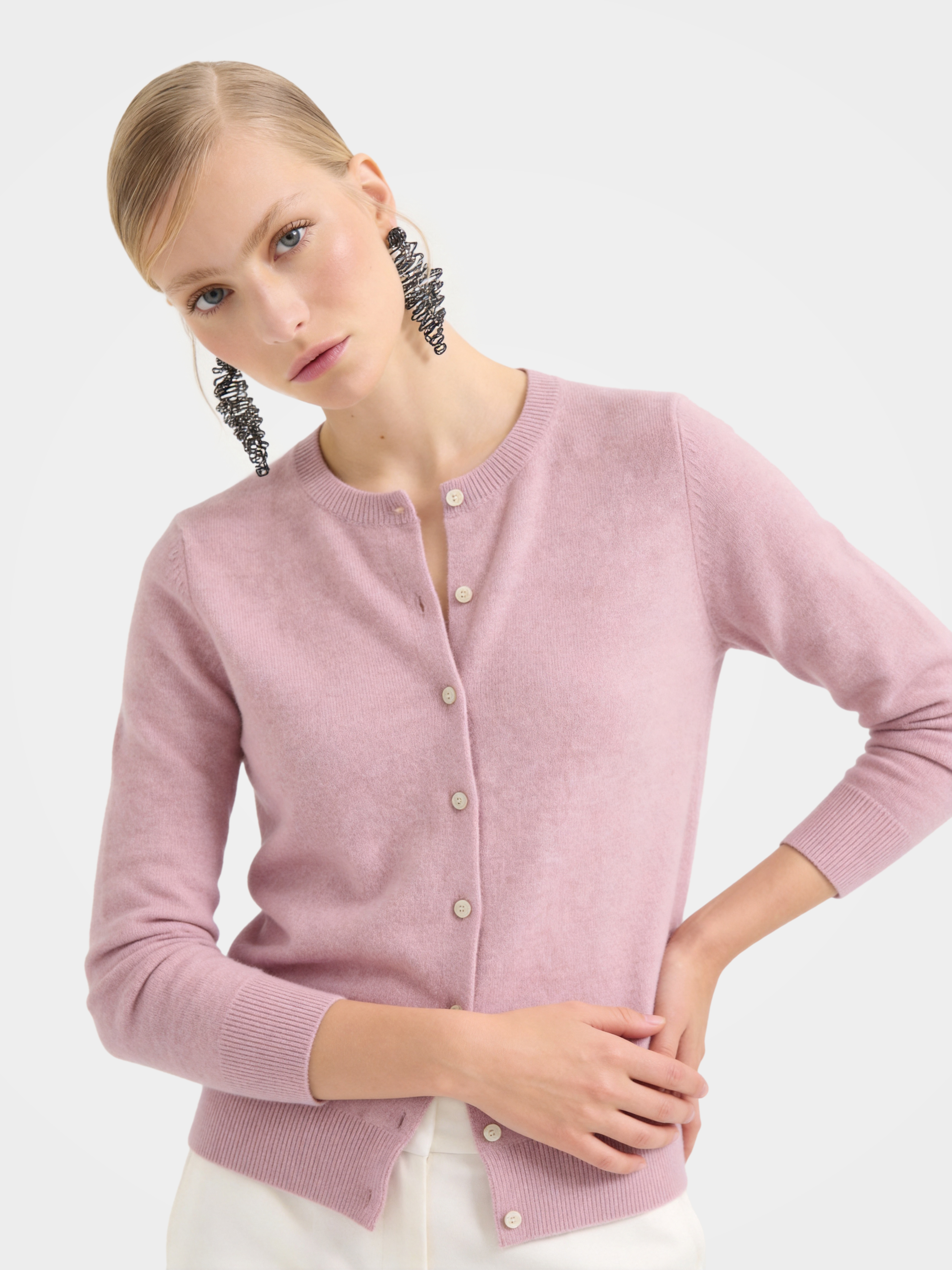 100% Cashmere Crew Neck Long Sleeve Cardigan