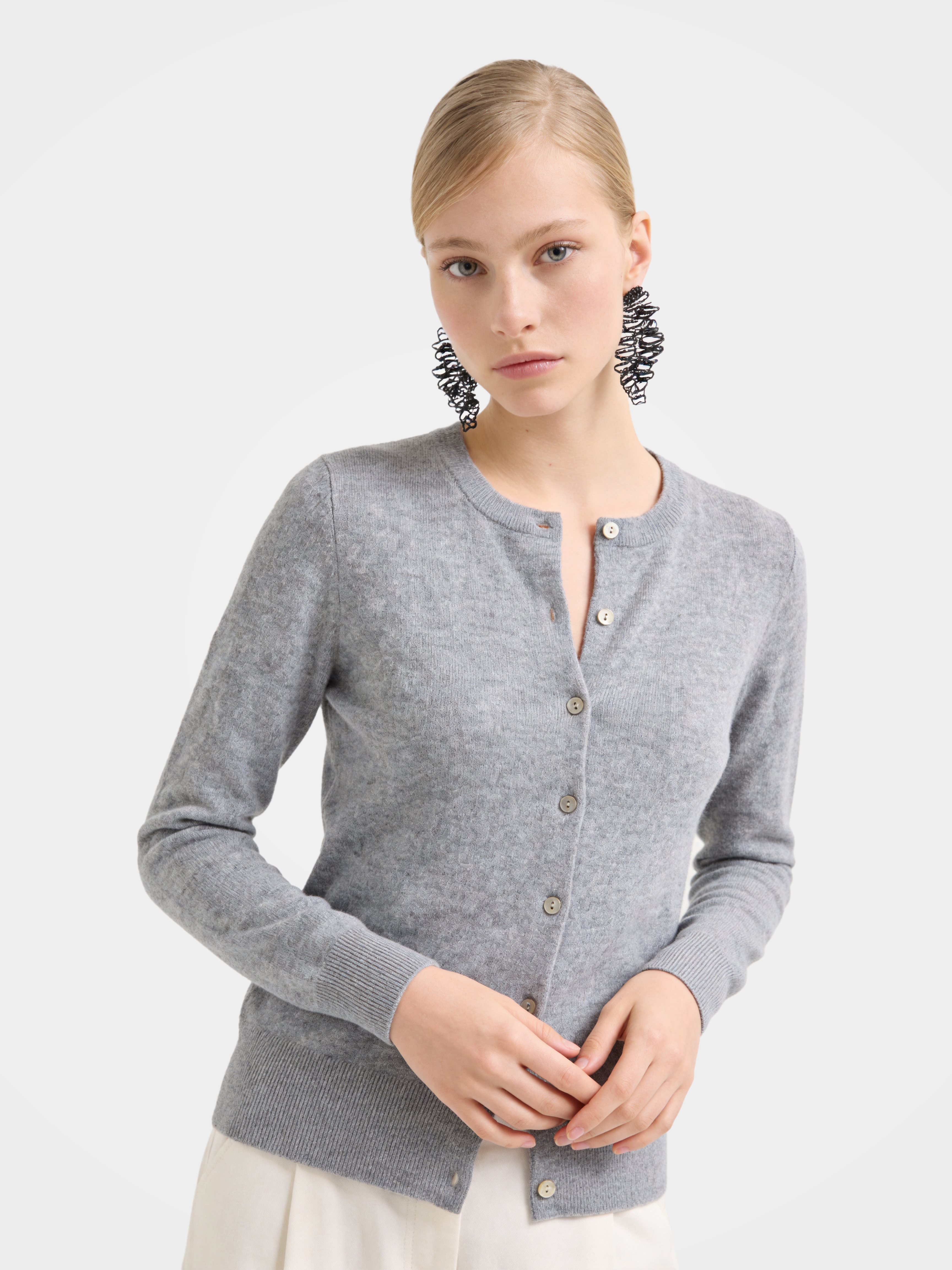 100% Cashmere Crew Neck Long Sleeve Cardigan