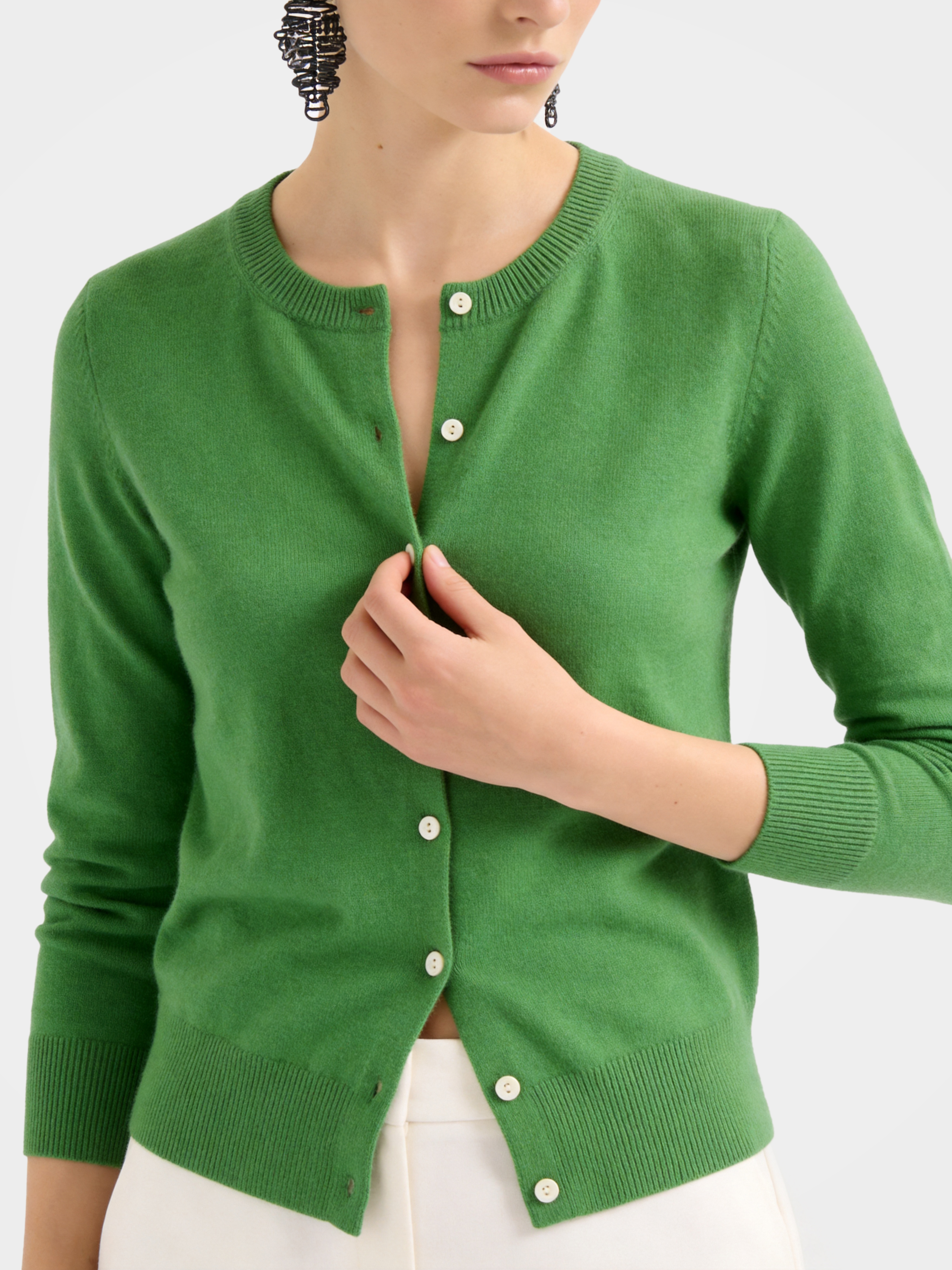100% Cashmere Crew Neck Long Sleeve Cardigan