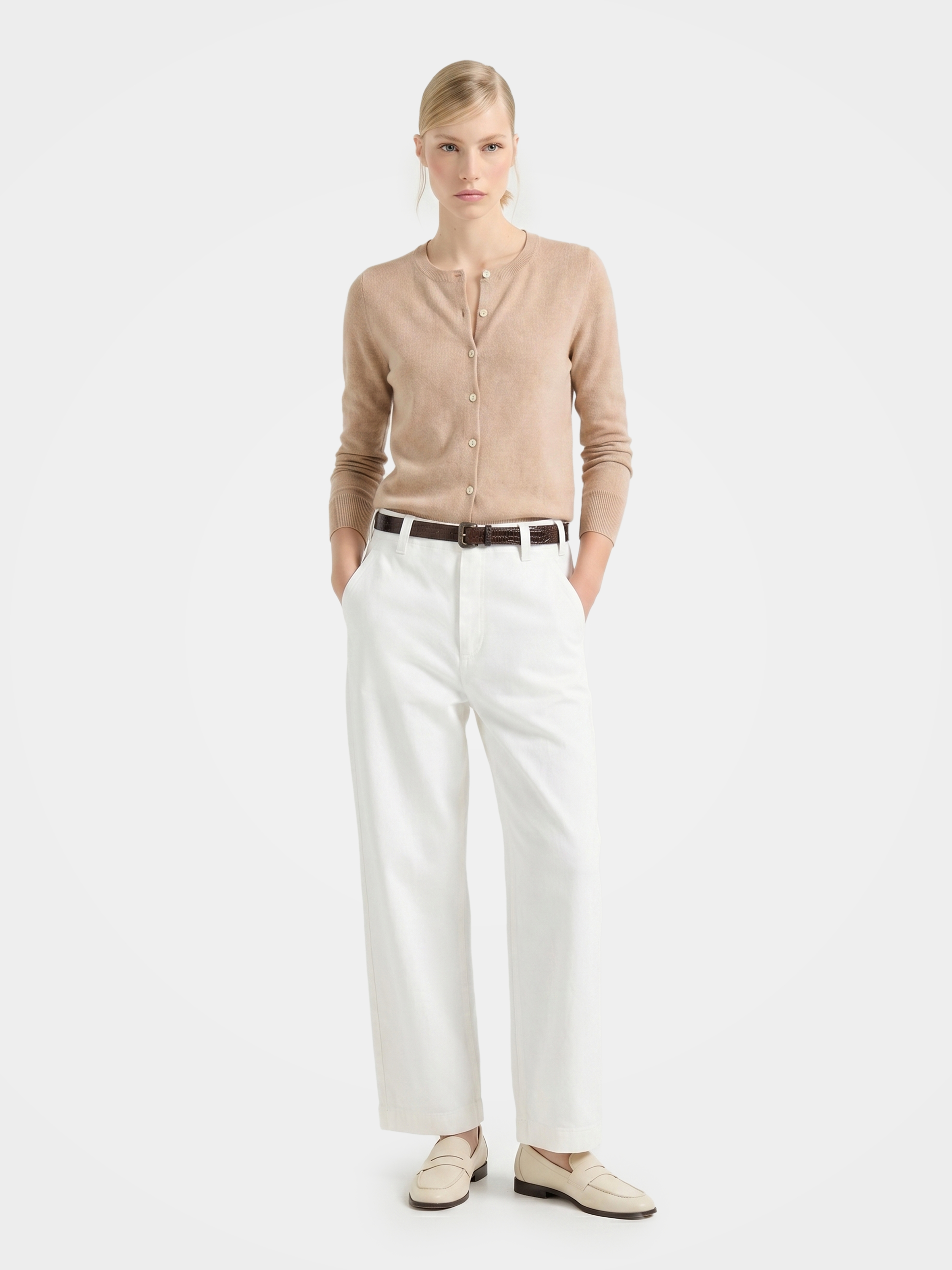 100% Cashmere Crew Neck Long Sleeve Cardigan