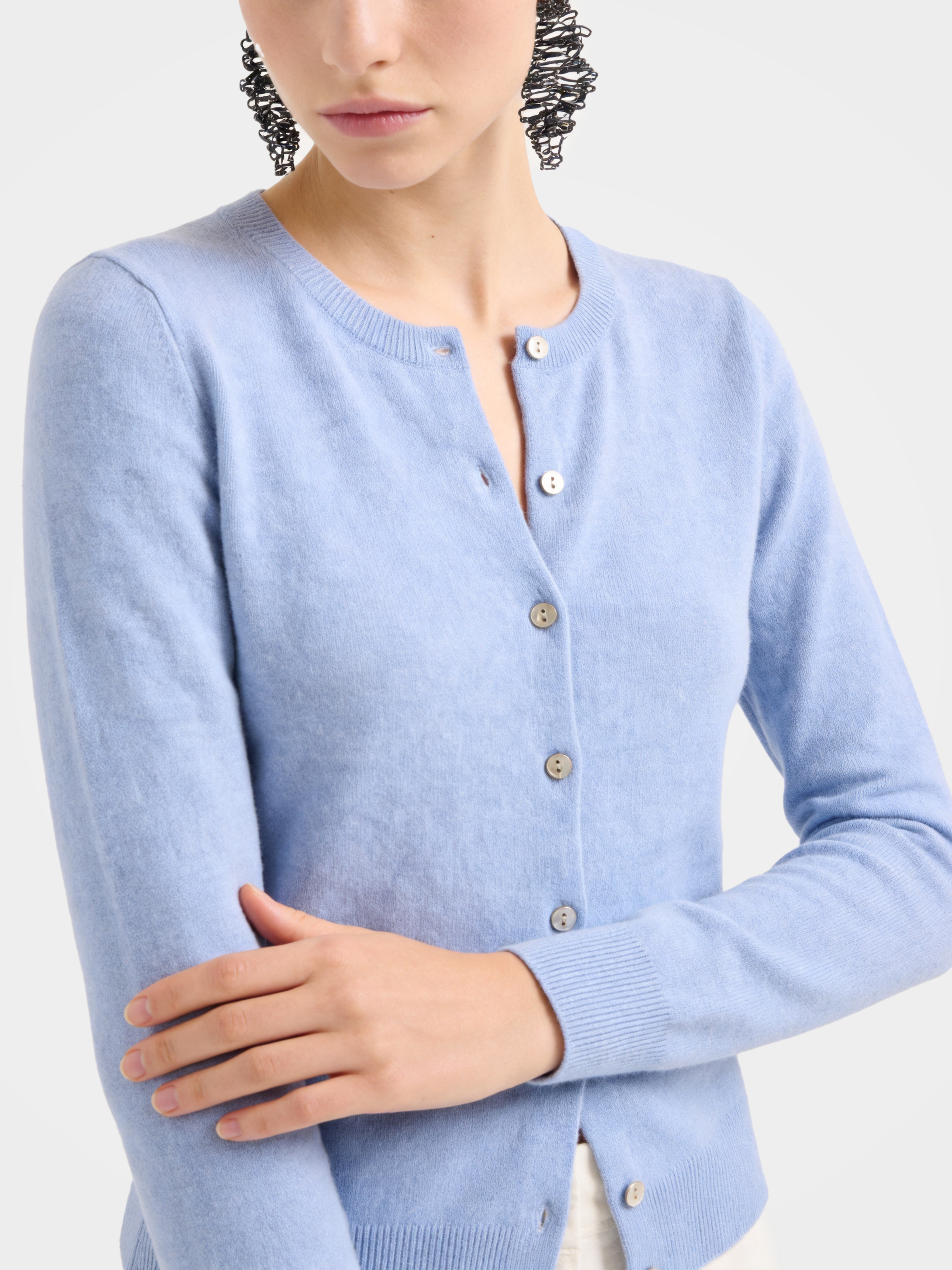 100% Cashmere Crew Neck Long Sleeve Cardigan