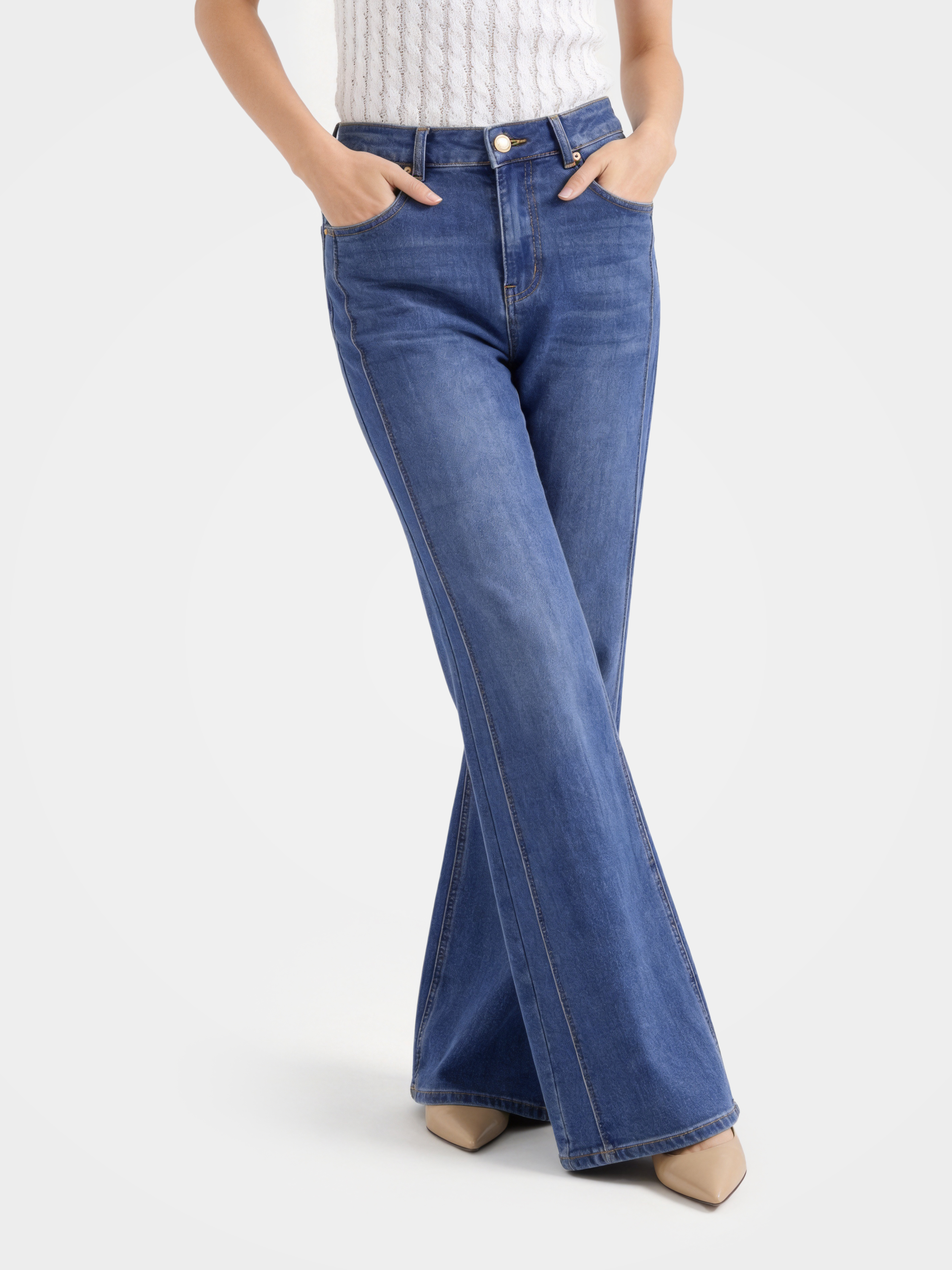 Dark Blue Wide Leg Casual Pants 