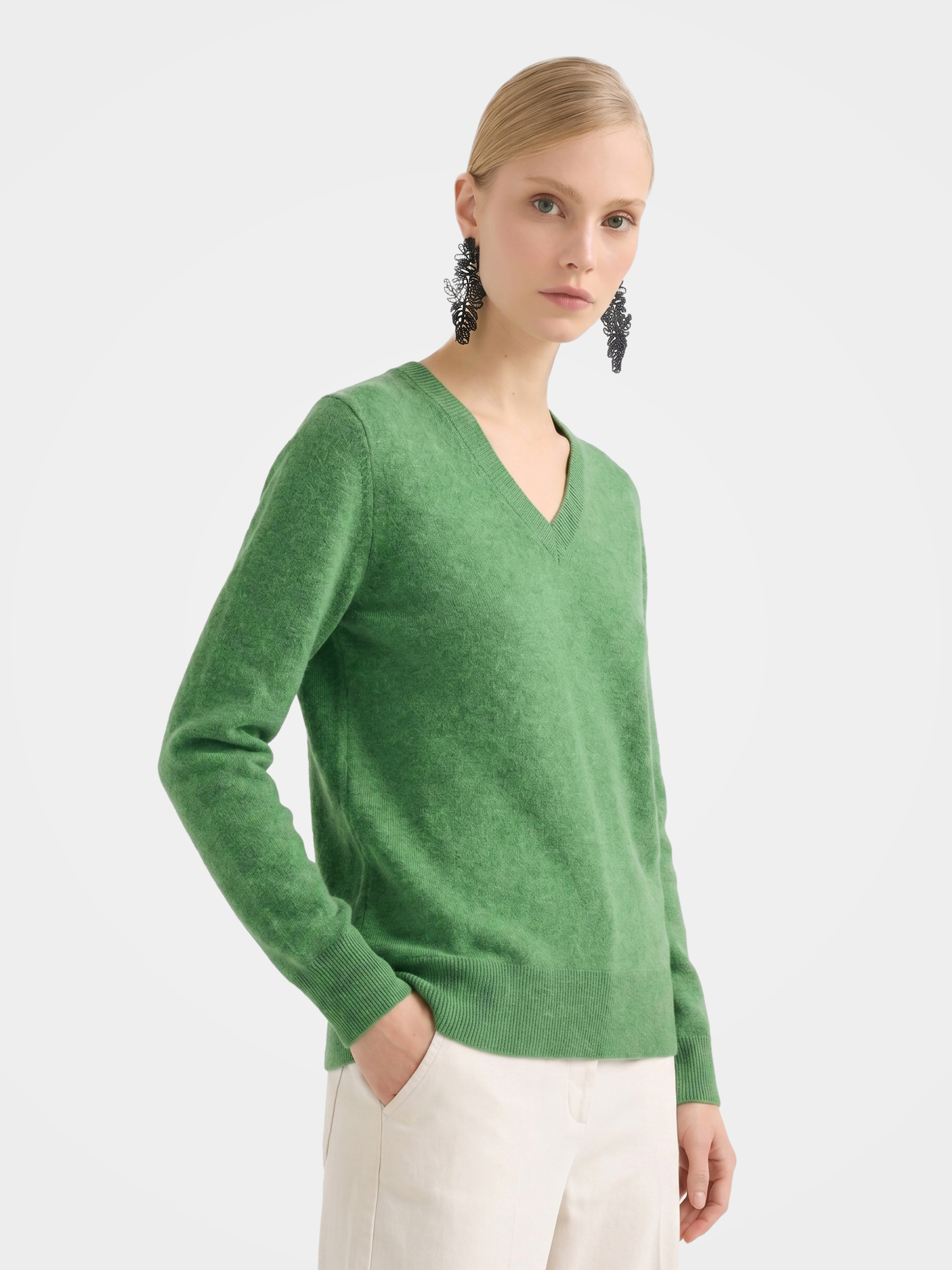 Lightweight Cashmere V-Neck Knit Top