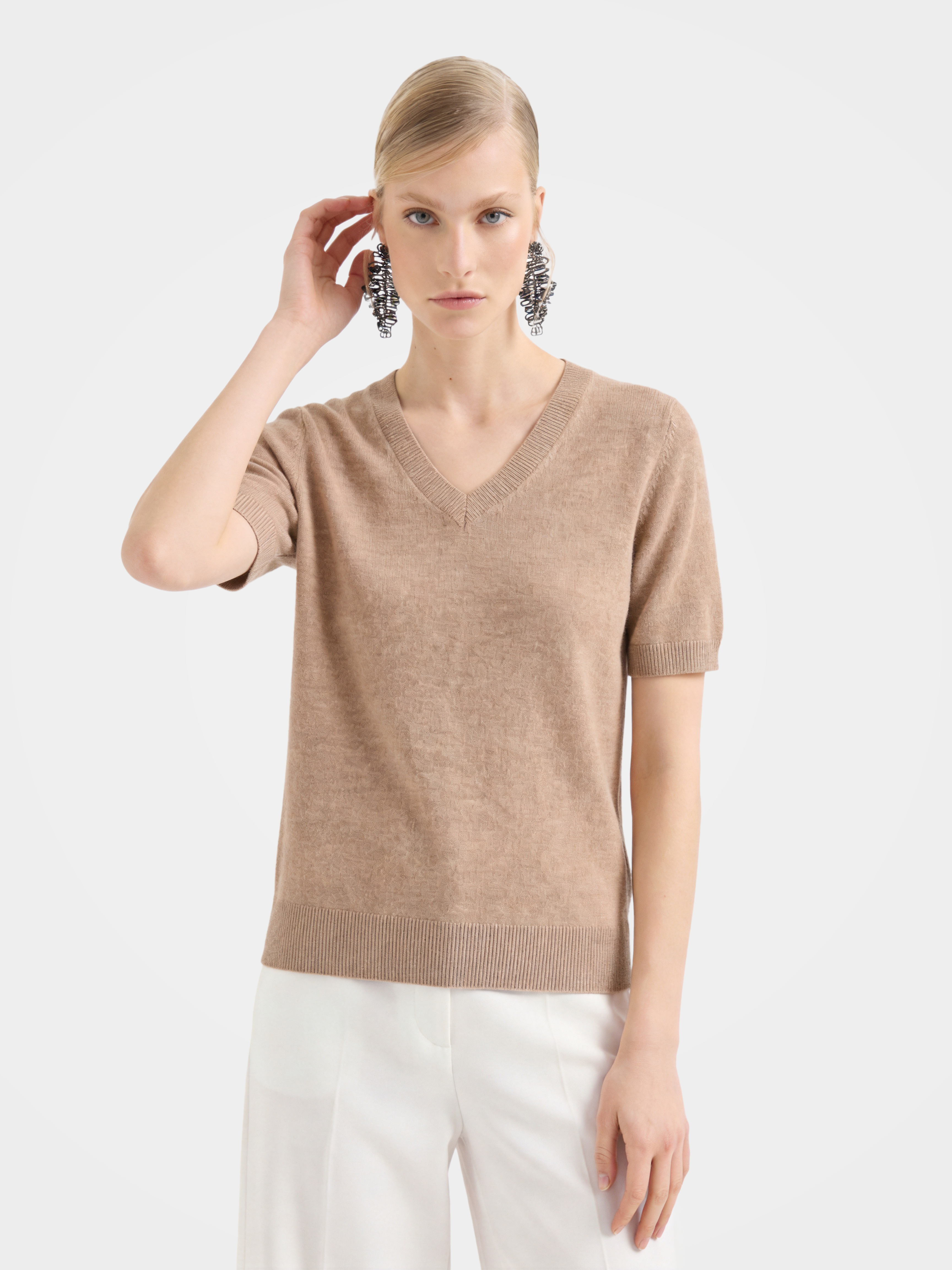 Lightweight Cashmere V Neck Short Sleeve Sweater