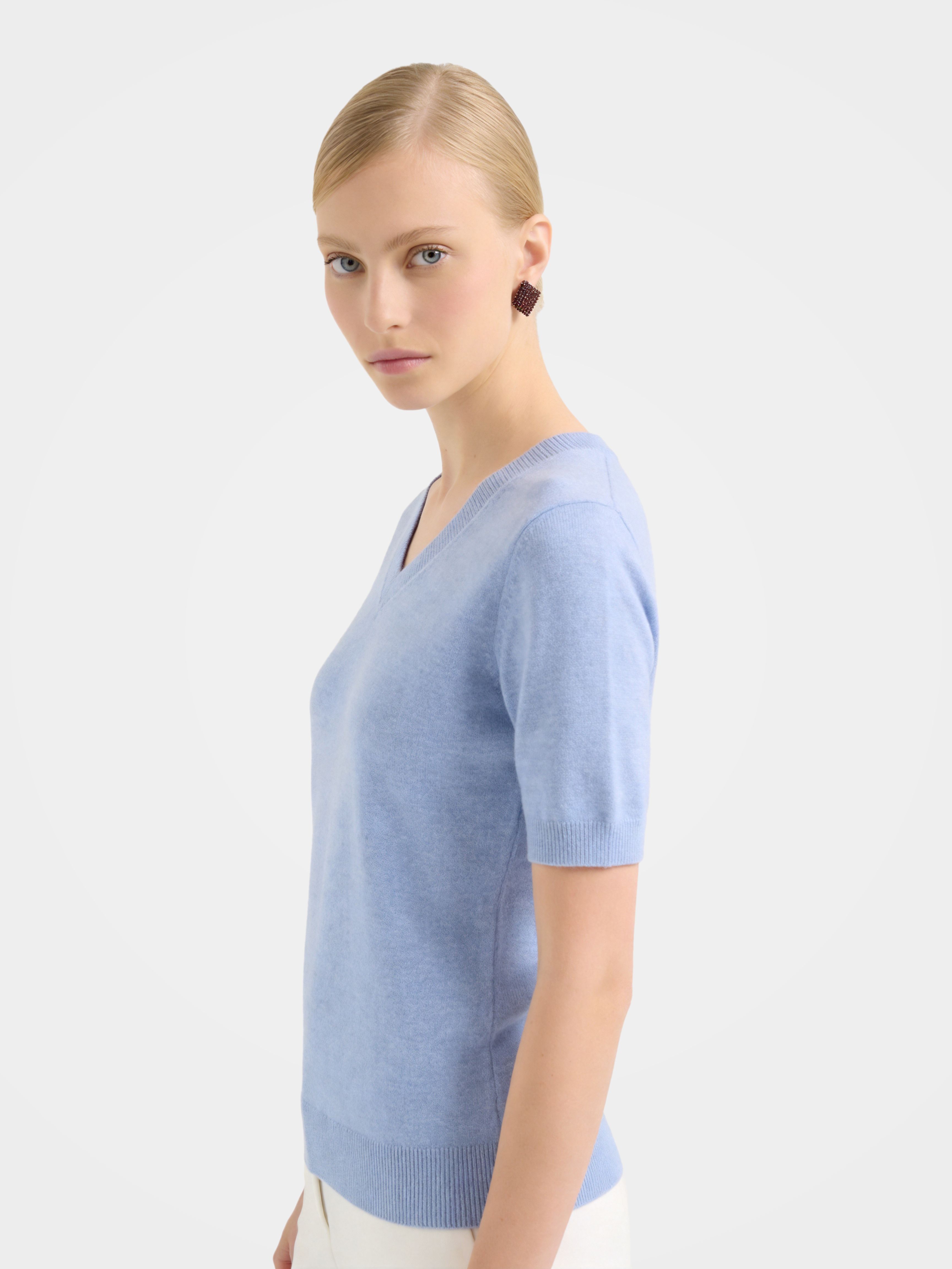 Lightweight Cashmere V Neck Short Sleeve Sweater