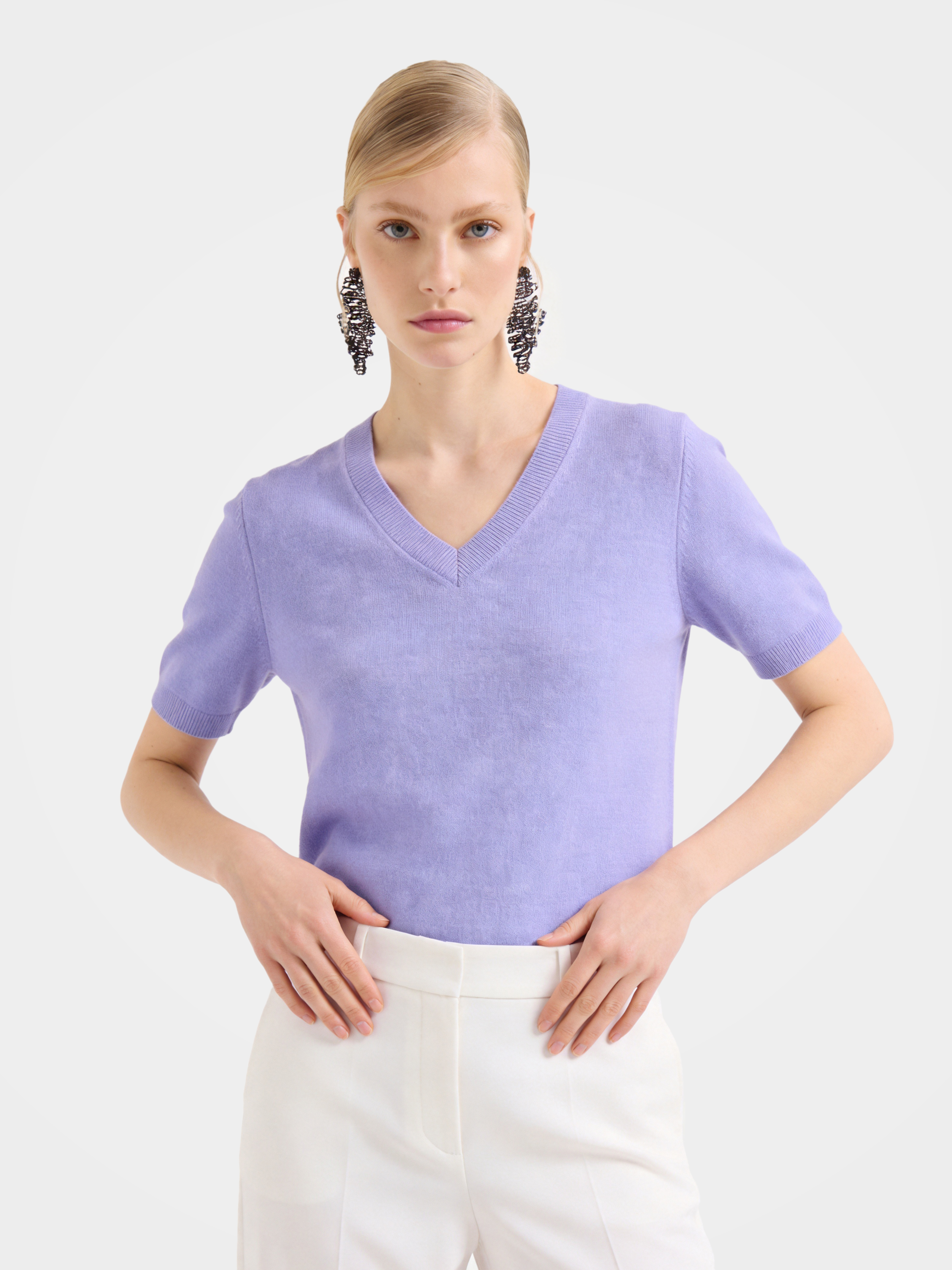 Lightweight Cashmere V Neck Short Sleeve Sweater