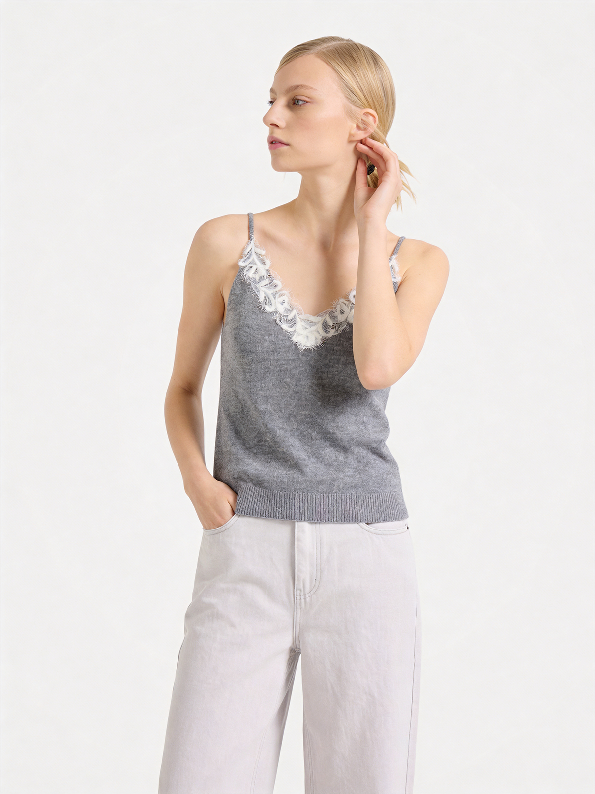 Lightweight 100% Mongolian Cashmere Lace Knit Tanks & Camis